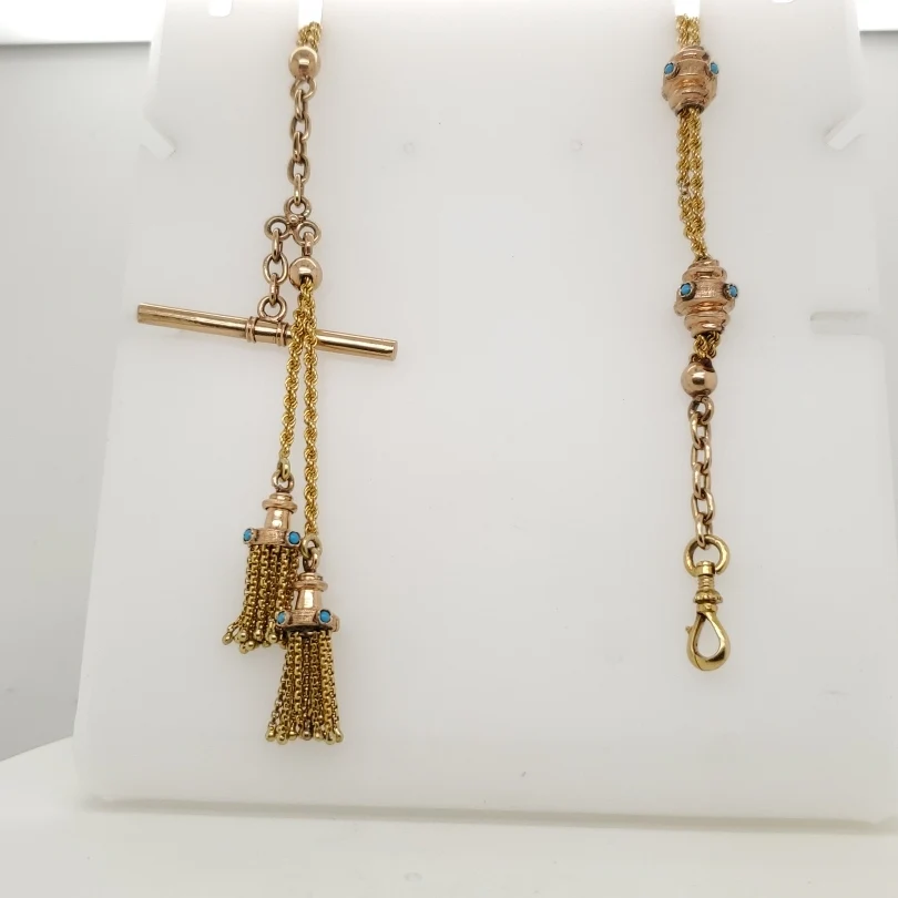Antique Victorian 18kt Yellow Gold Pocket Watch Chain Necklace