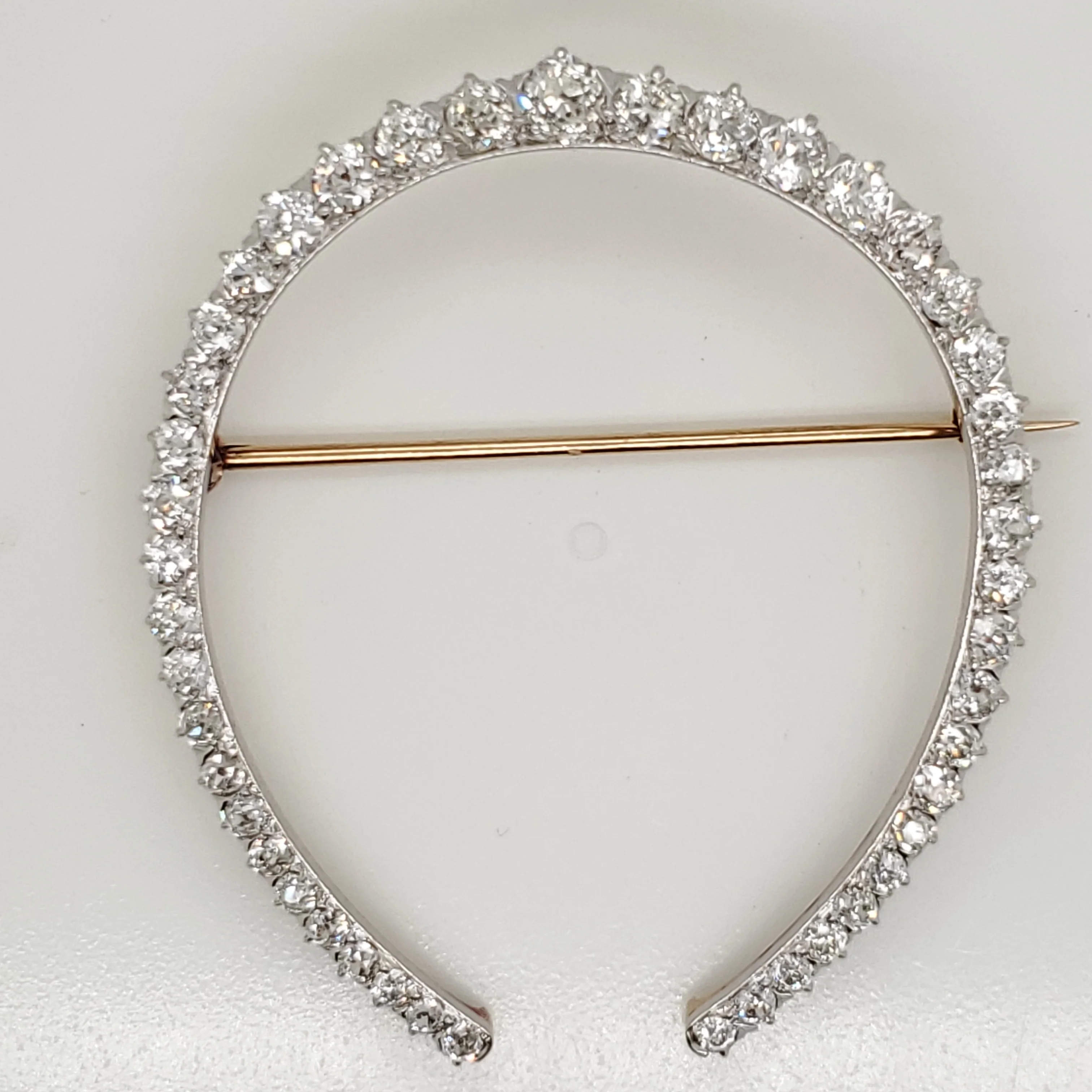 Antique Victorian Platinum On Yellow Gold Mine Cut Diamond Horseshoe Brooch