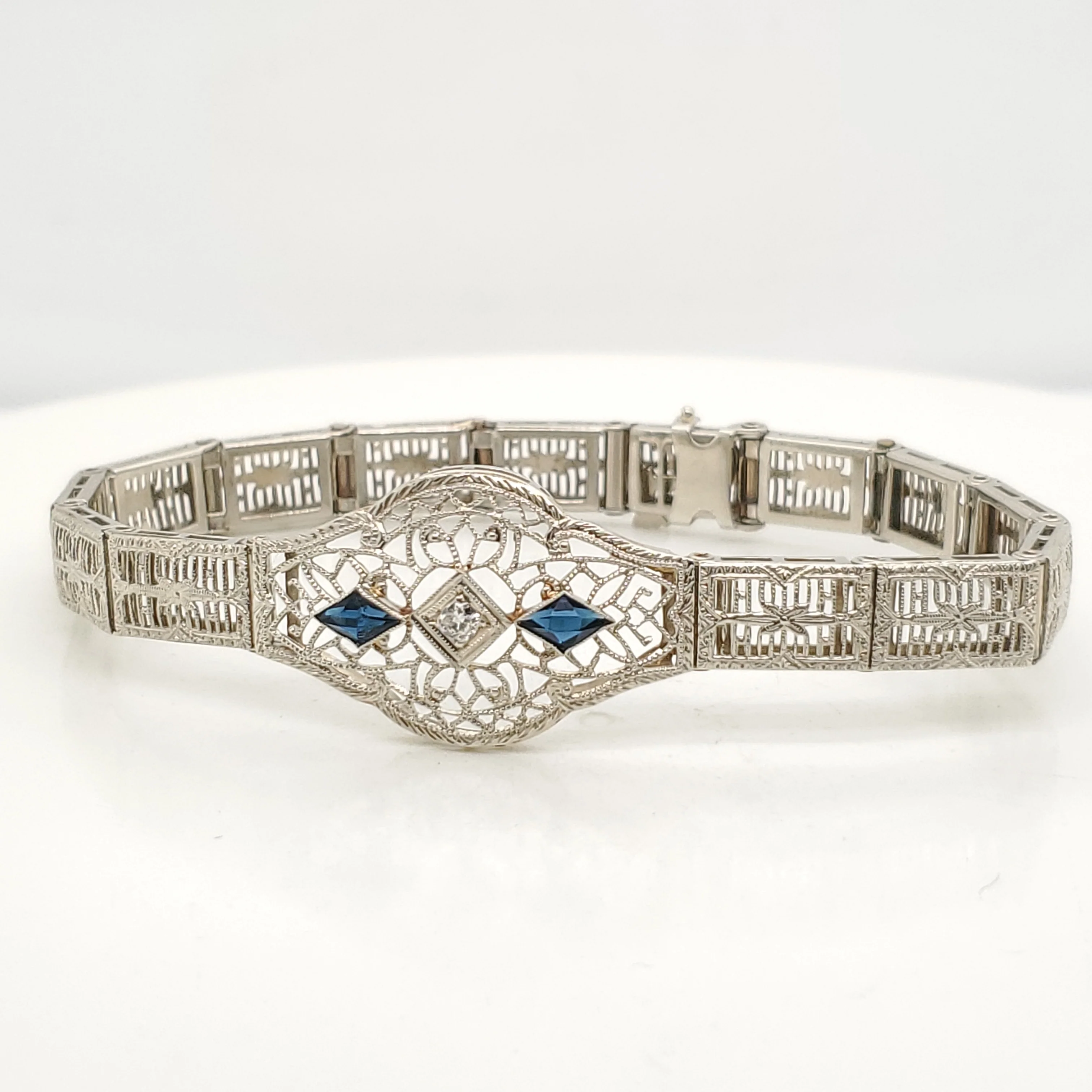 Art Deco 14kt White Gold, Diamond and Sapphire Bracelet