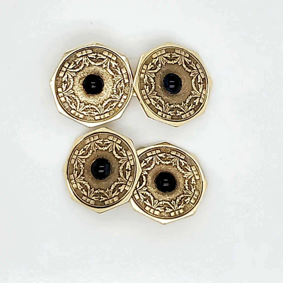 Art Deco 14kt Yellow Gold and Sapphire Cuff Links