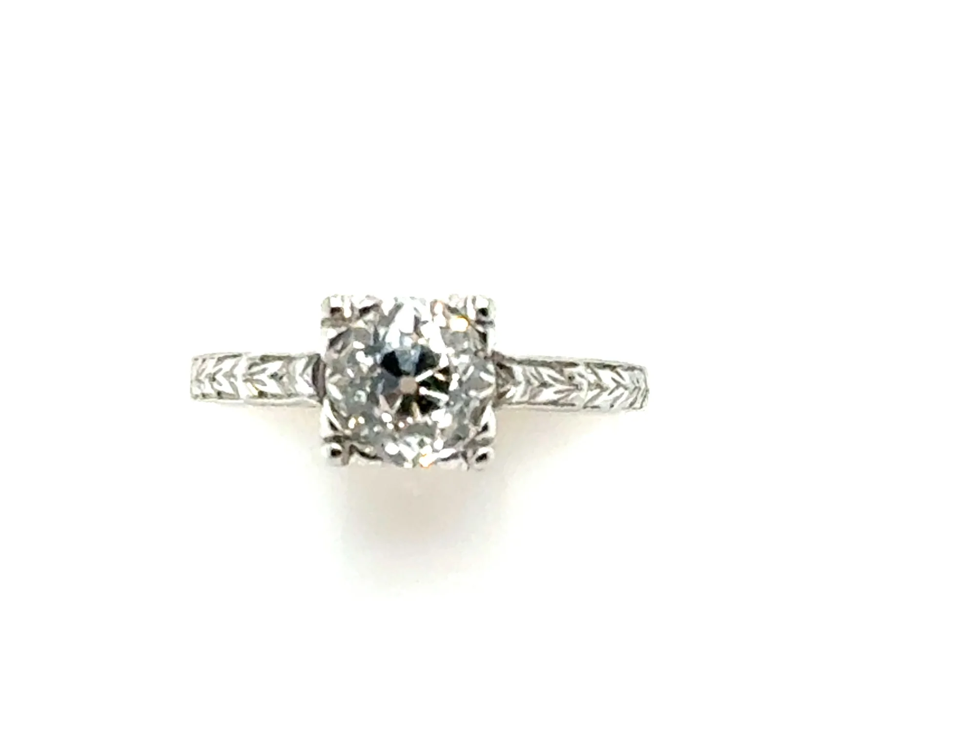 Art Deco 18kt white gold 1.20 carat round, european cut diamond solitaire engagement ring - Image 4