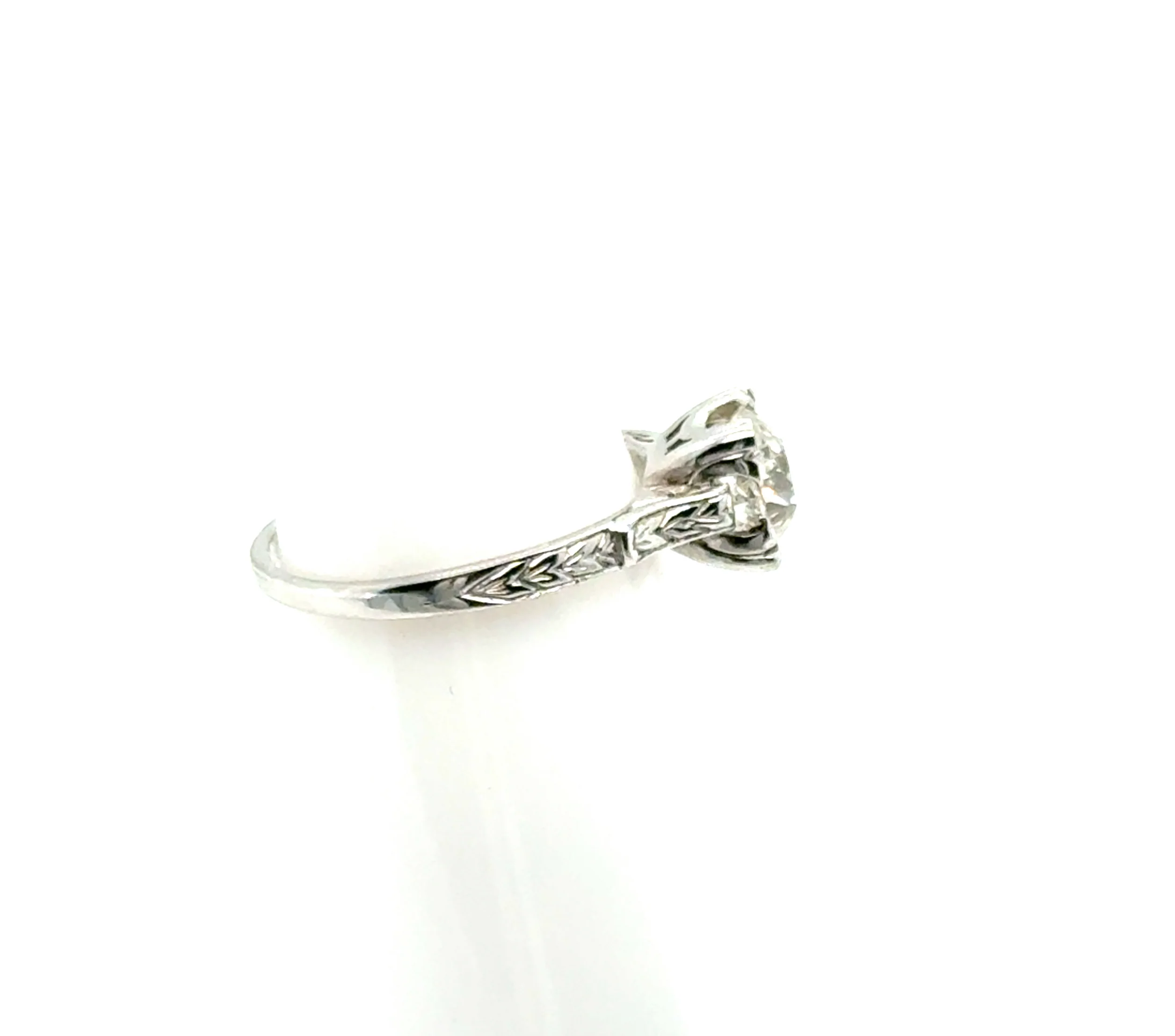 Art Deco 18kt white gold 1.20 carat round, european cut diamond solitaire engagement ring - Image 5