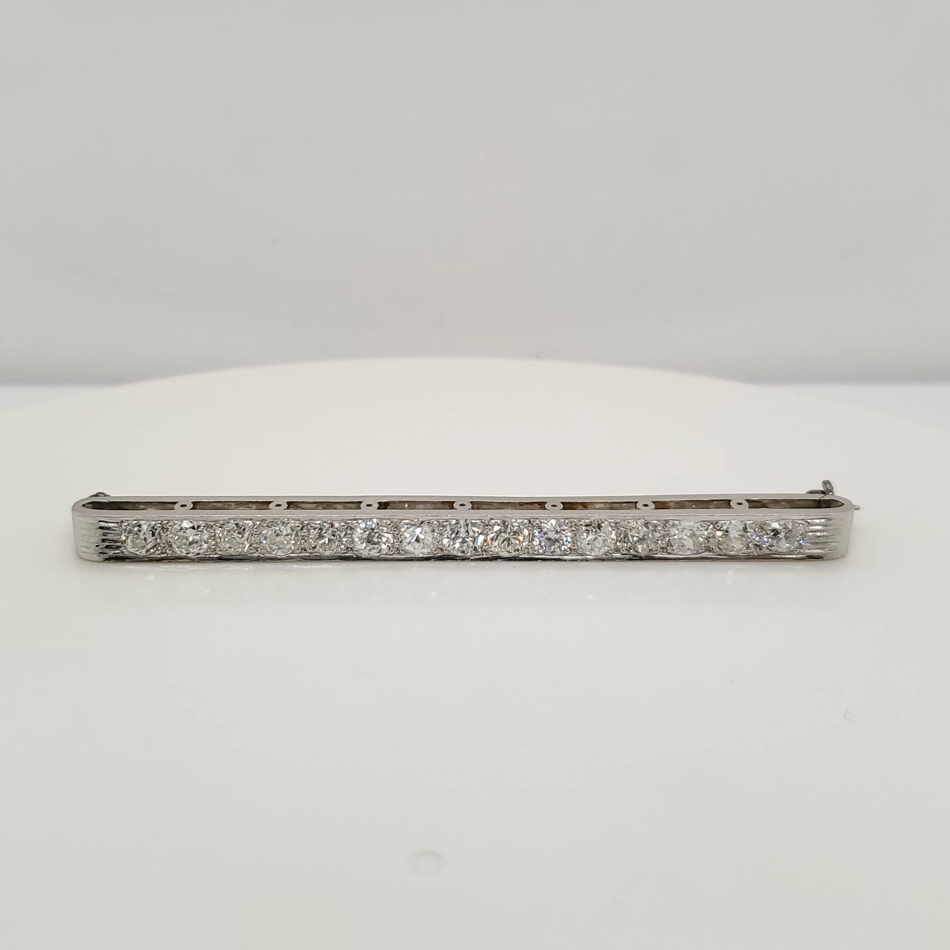 Art Deco Elongated Platinum and Diamond Bar Pin