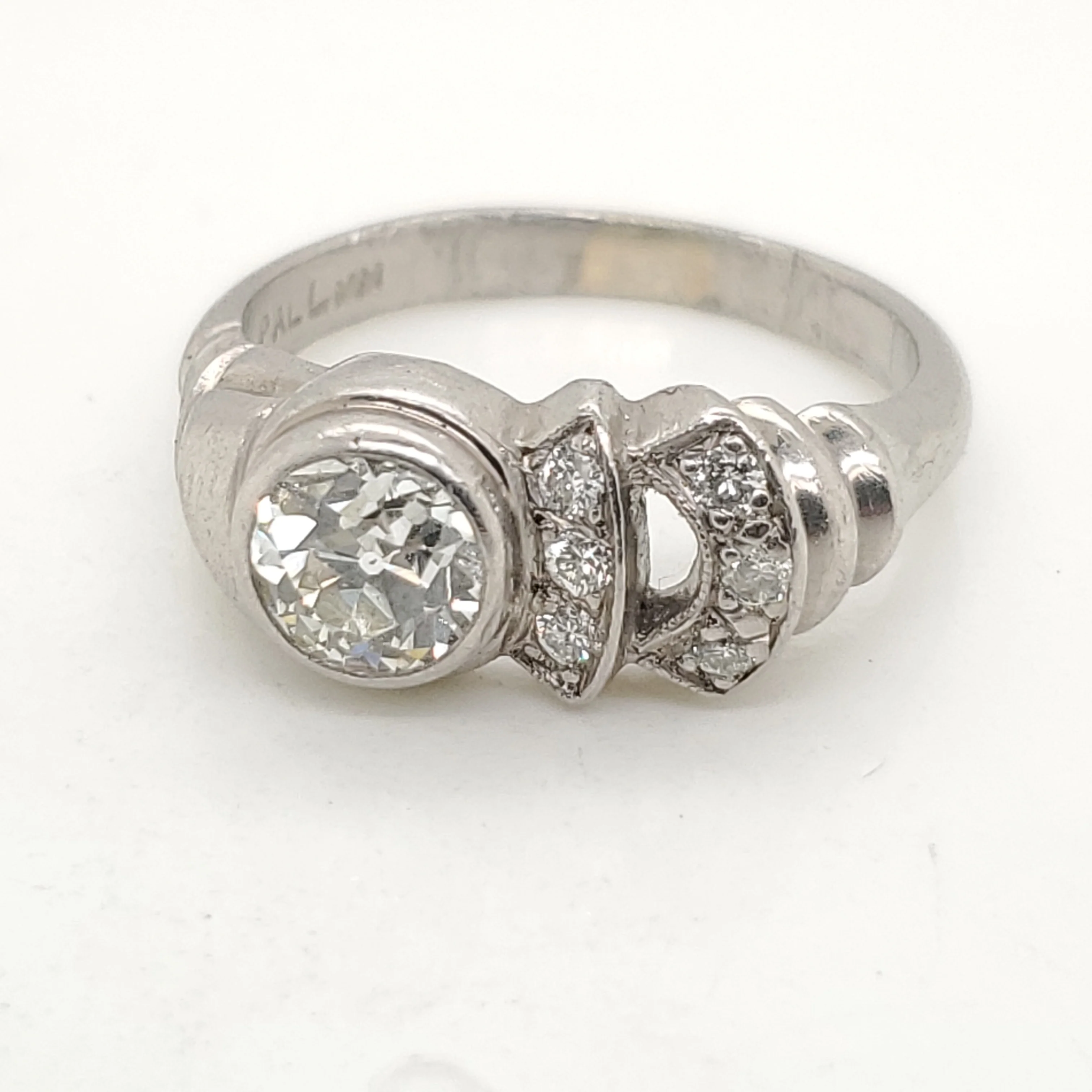 Art Deco Palladium  1.00 Carat Mine Cut Diamond Ring