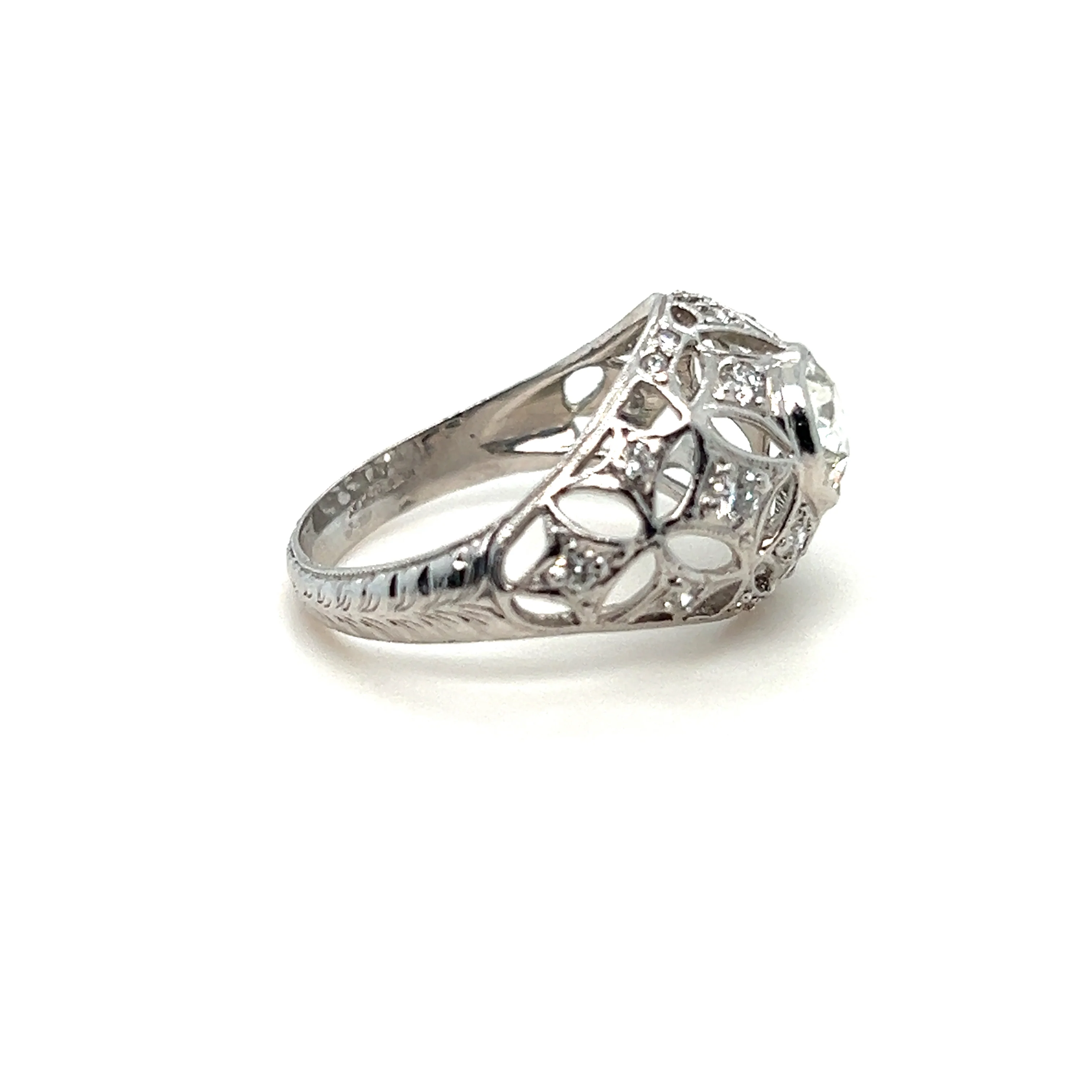 Art Deco style platinum filigree and 1.00 carat round, european cut diamond engagement ring - Image 4