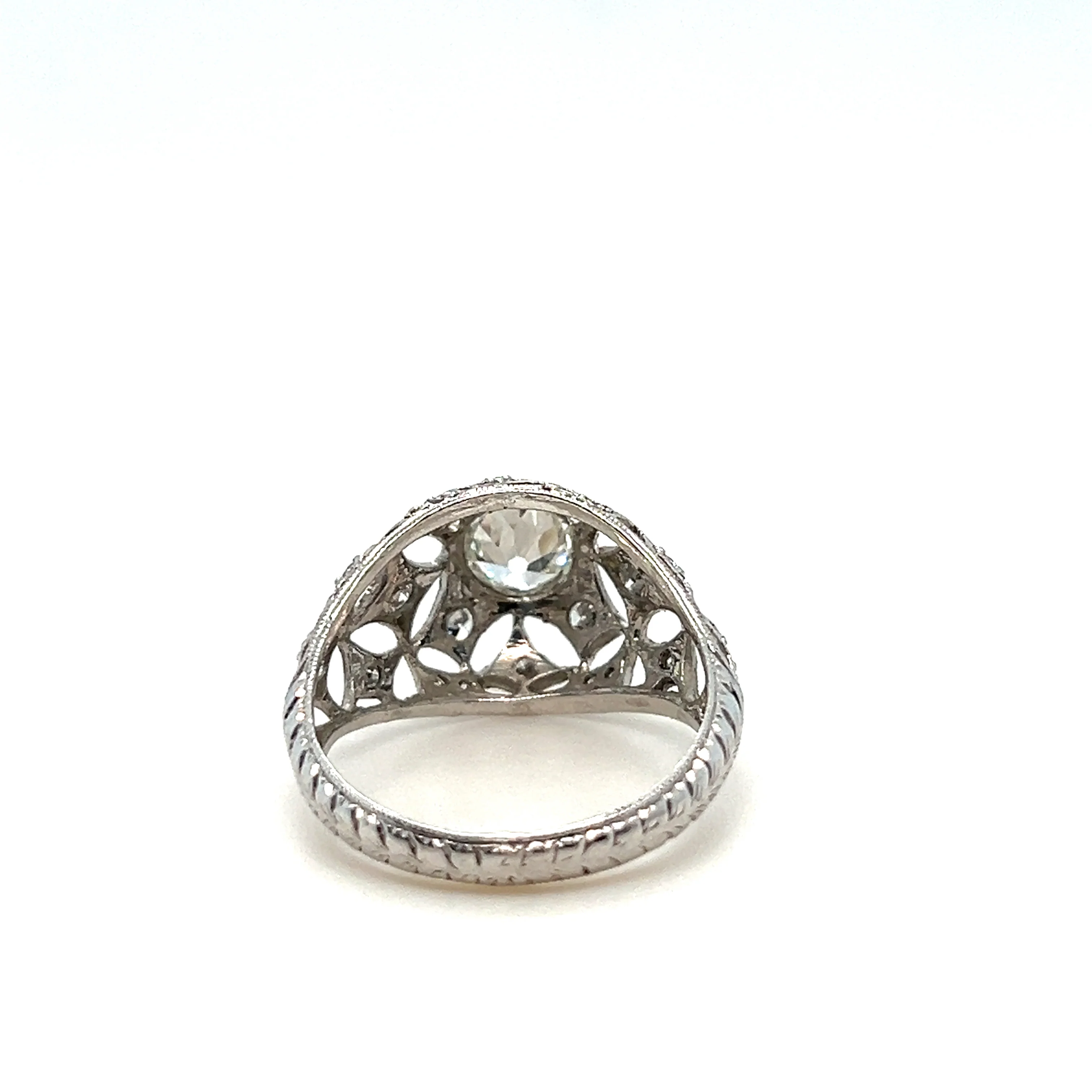 Art Deco style platinum filigree and 1.00 carat round, european cut diamond engagement ring - Image 5