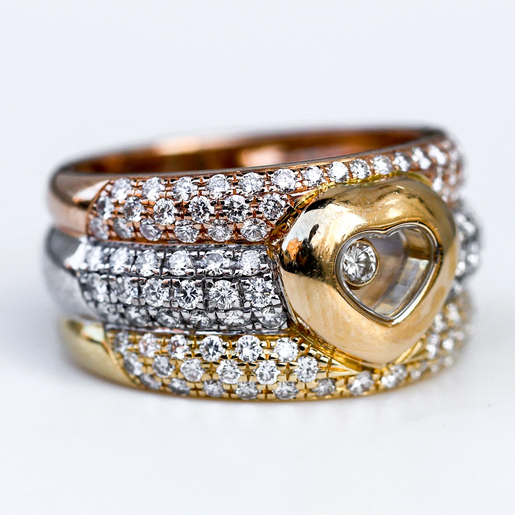 Chopard 18kt Yellow White and Rose Gold Happy Diamond Ring - Image 3