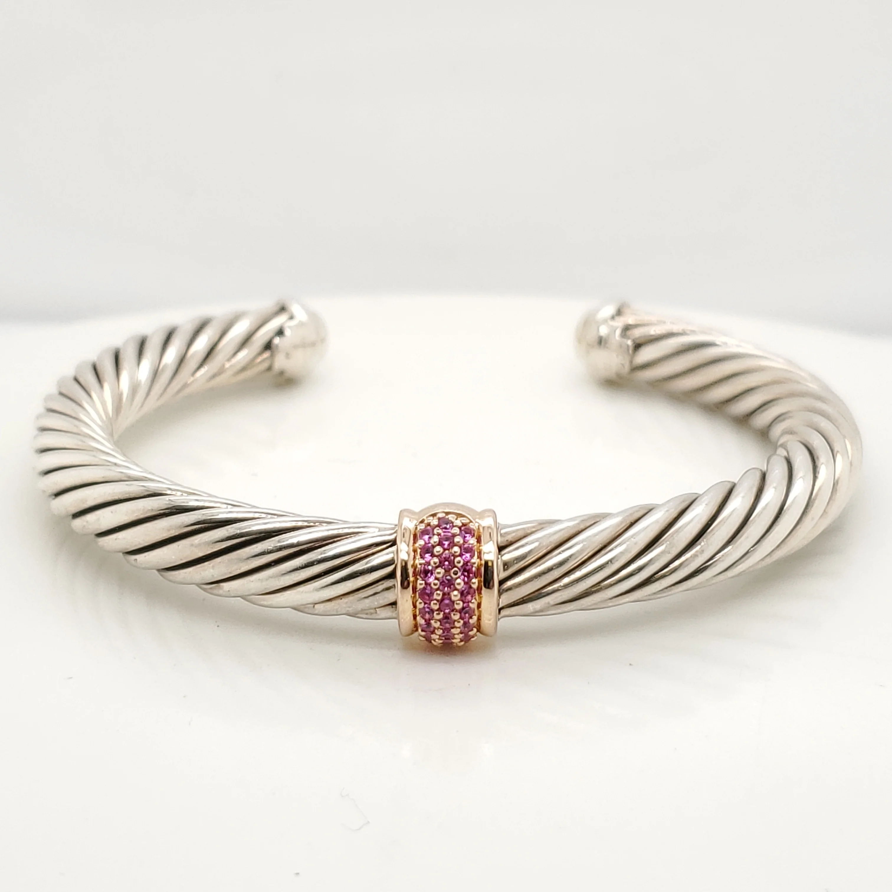 David Yurman 7mm Cable Pink Sapphire Station Bracelet