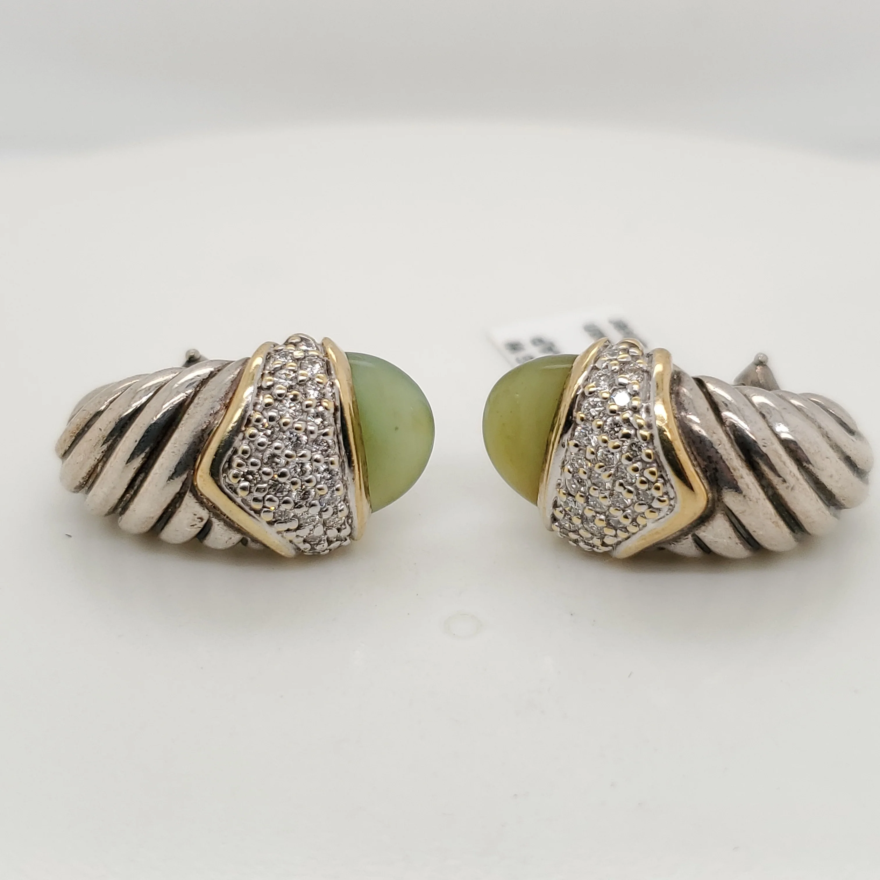David Yurman Silver And 18Kt Yellow Gold Diamond And Chalcedony Thoroughbred Earrings
