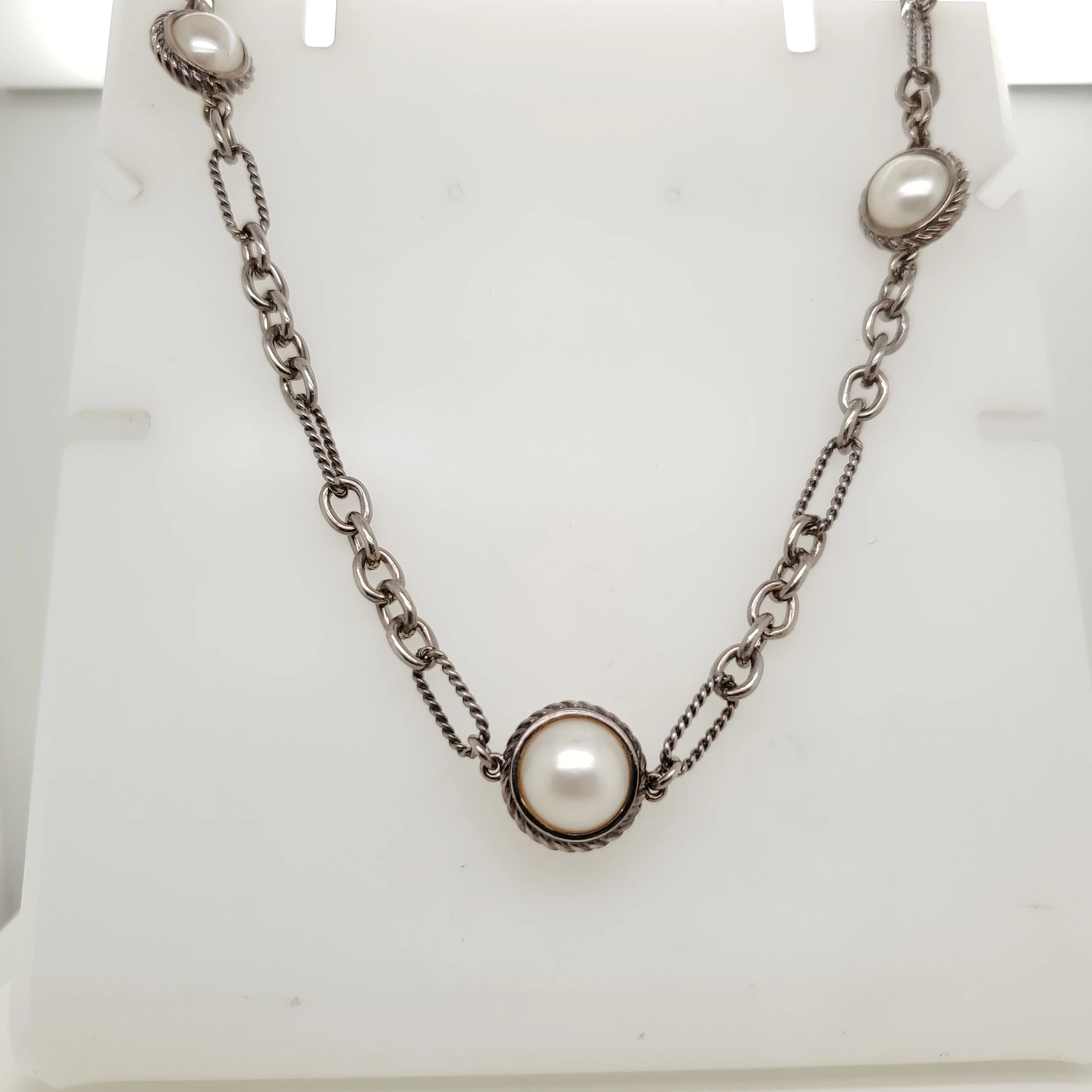 David Yurman Sterling Silver 18"" Pearl Necklace