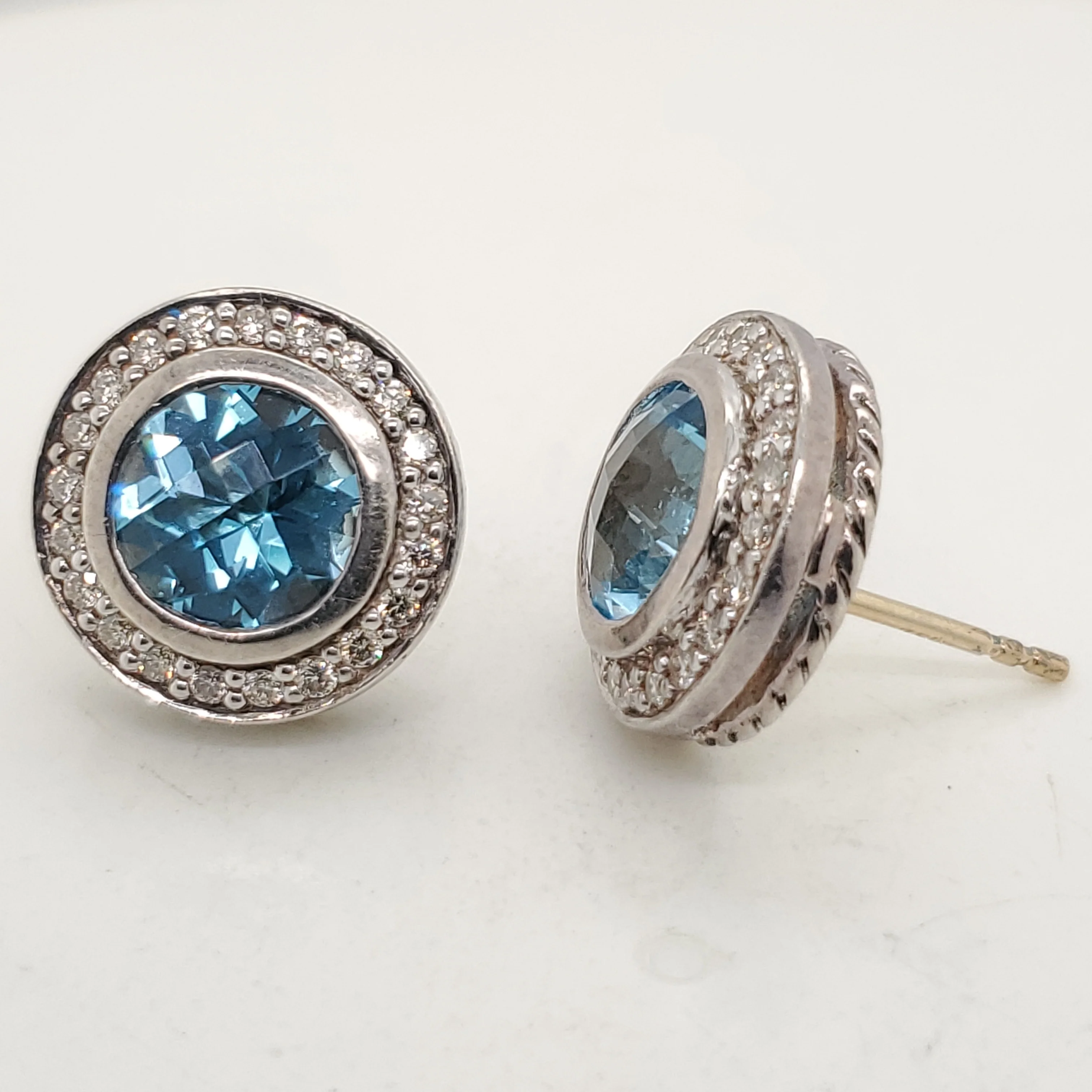 David Yurman Sterling Silver Blue Topaz And Diamond Albion Earrings