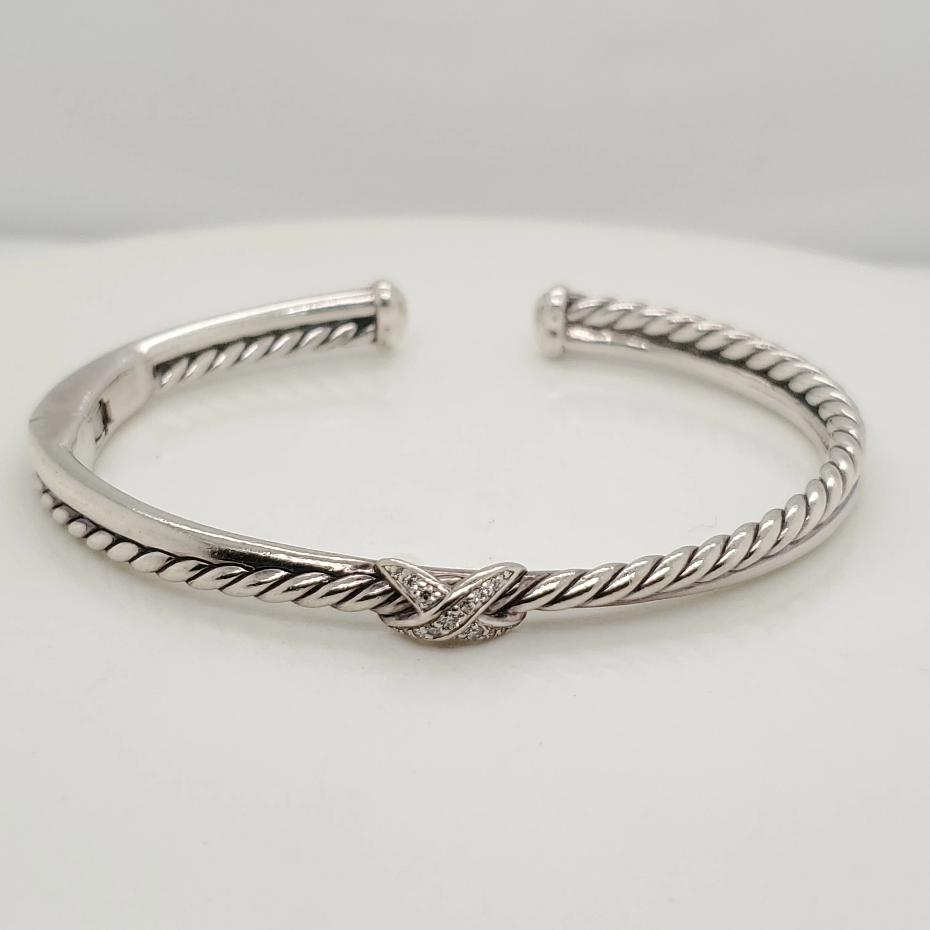 David Yurman Sterling Silver Diamond Crossover Cuff Bracelet