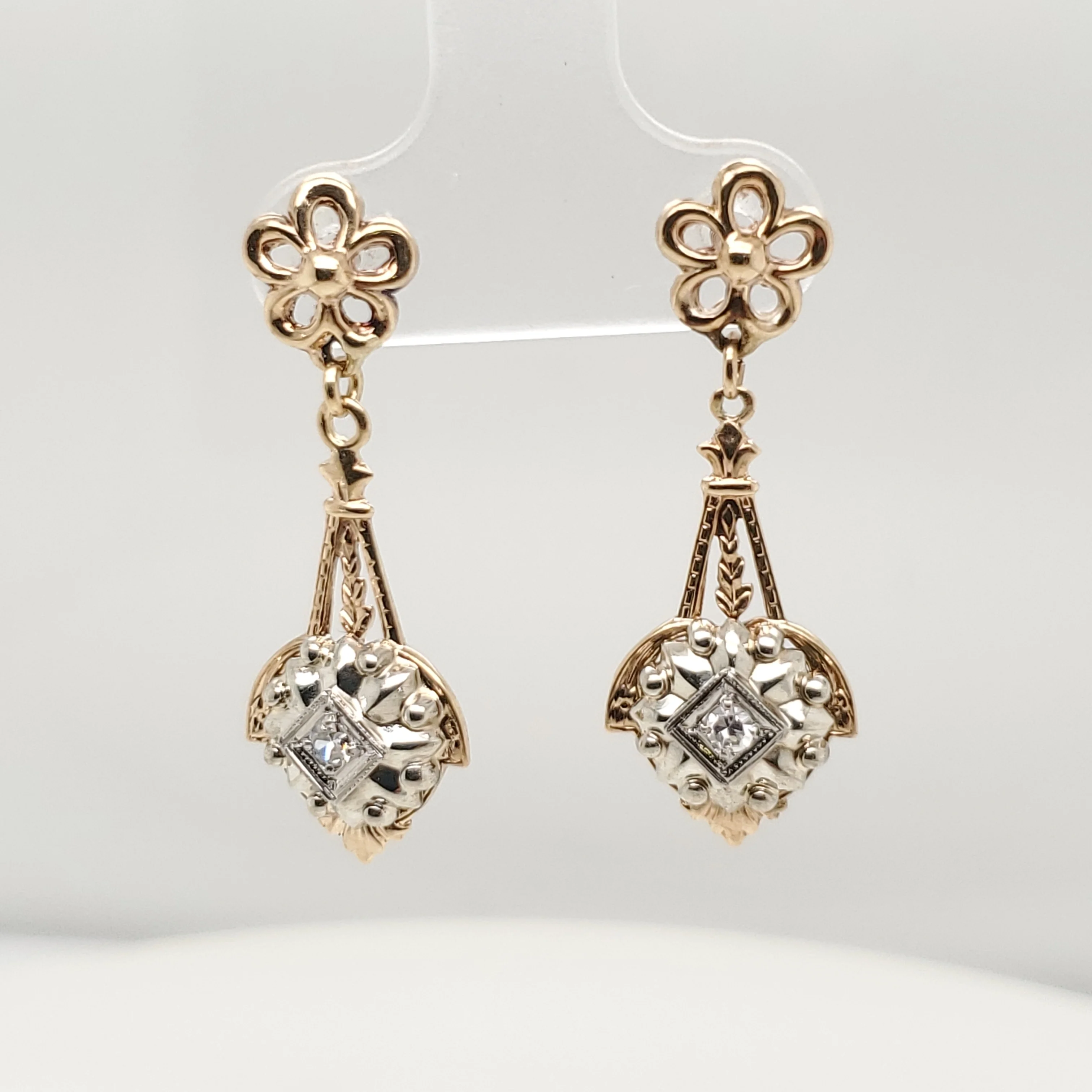 Estate 10kt Yellow Gold Diamond Dangle Earrings