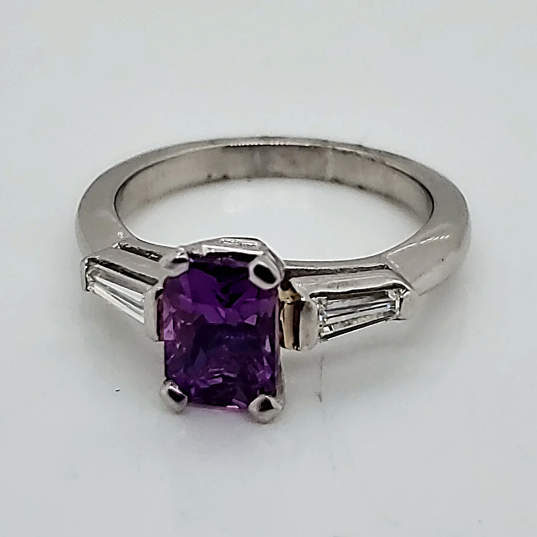 GIA Certified 1.71 Carat Natural No Heat Purple Sapphire and Diamond Platinum Ring - Image 2