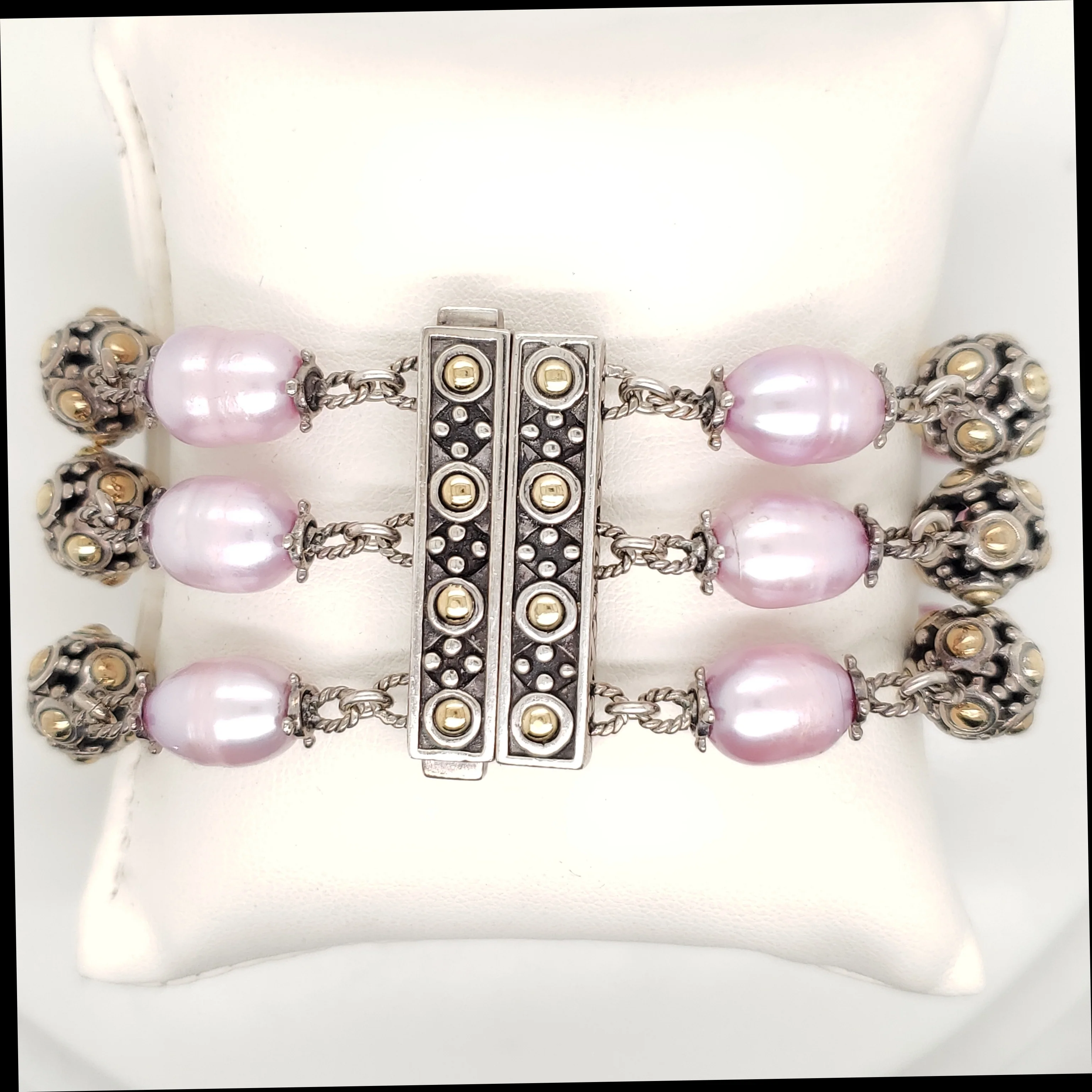 John Hardy Sterling Silver and 18kt Yellow Gold Pink Pearl Bracelet
