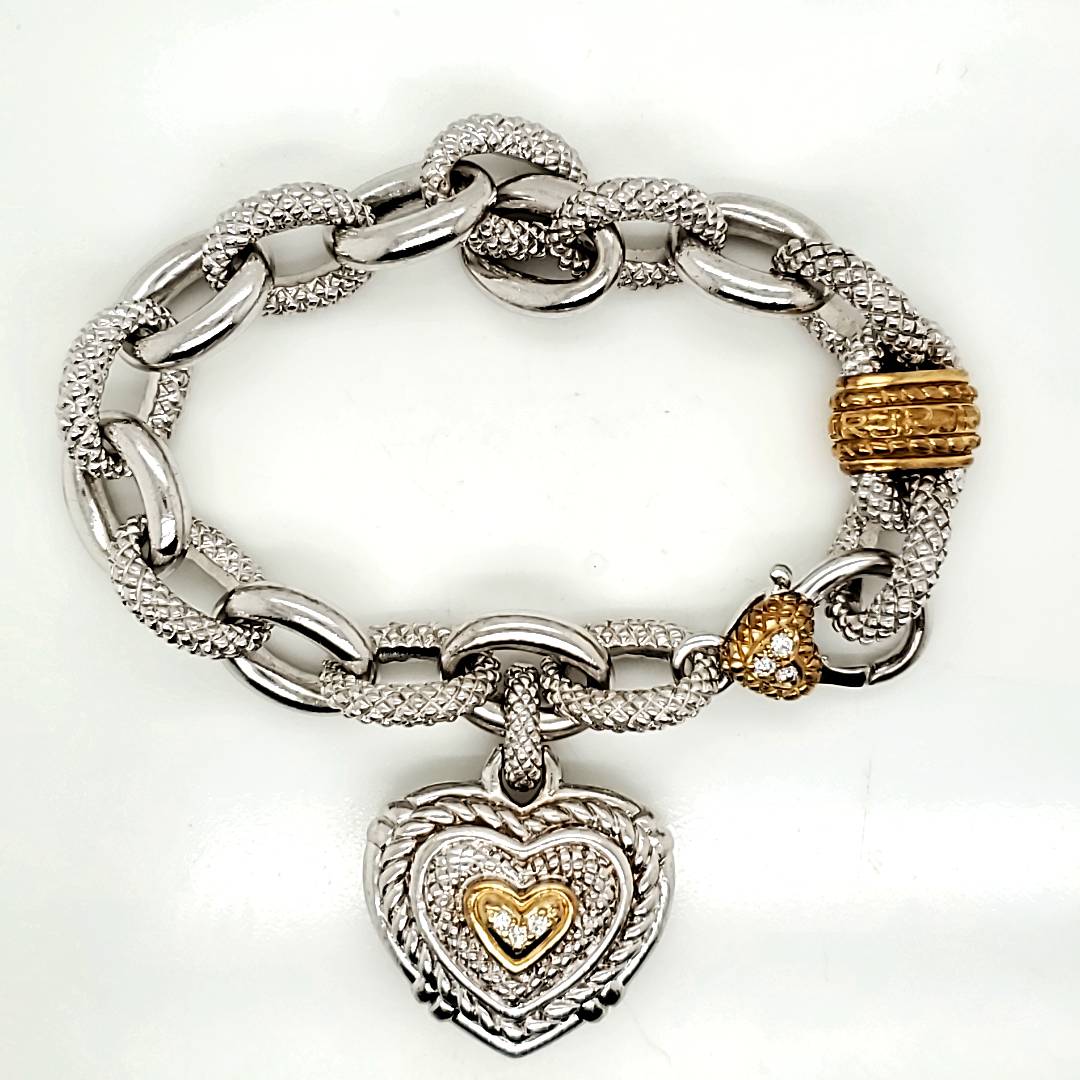 Judith Ripka Sterling Silver And 18Kt Gold Diamond Heart Bracelet