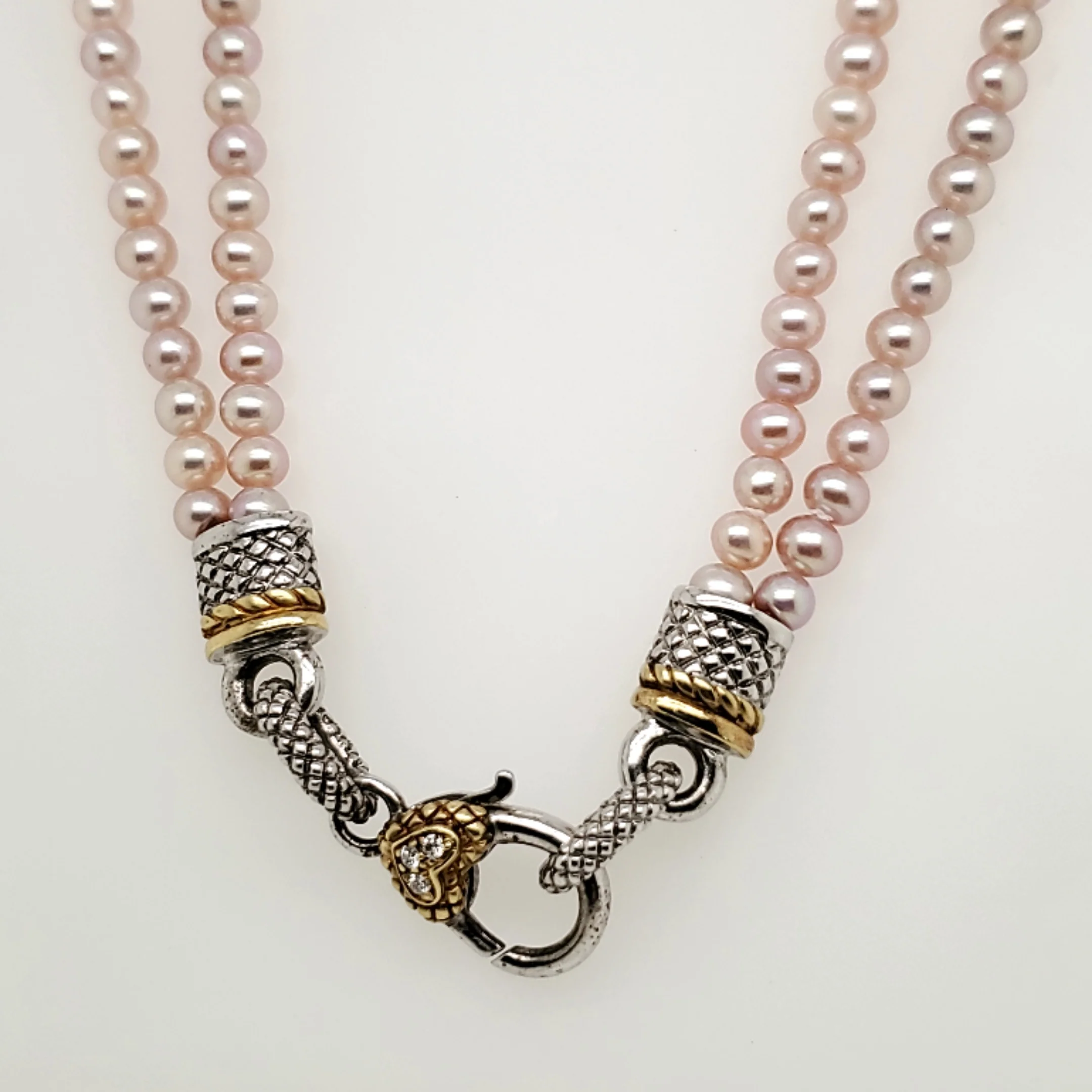 Judith Ripka Sterling Silver Double Strand Pearl And Diamond Necklace