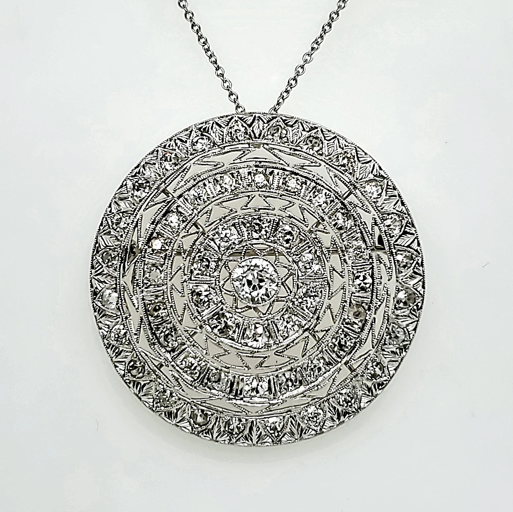 Late Edwardian Early Art Deco Platinum and Diamond Pendant/Brooch