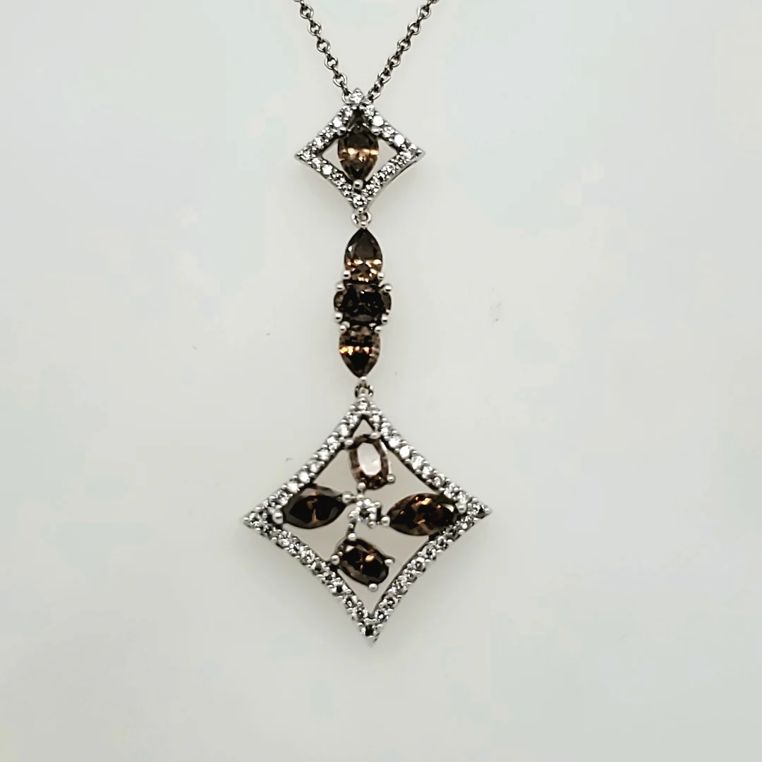 LeVian 14kt White Gold Chocolate and White Diamond Pendant Necklace