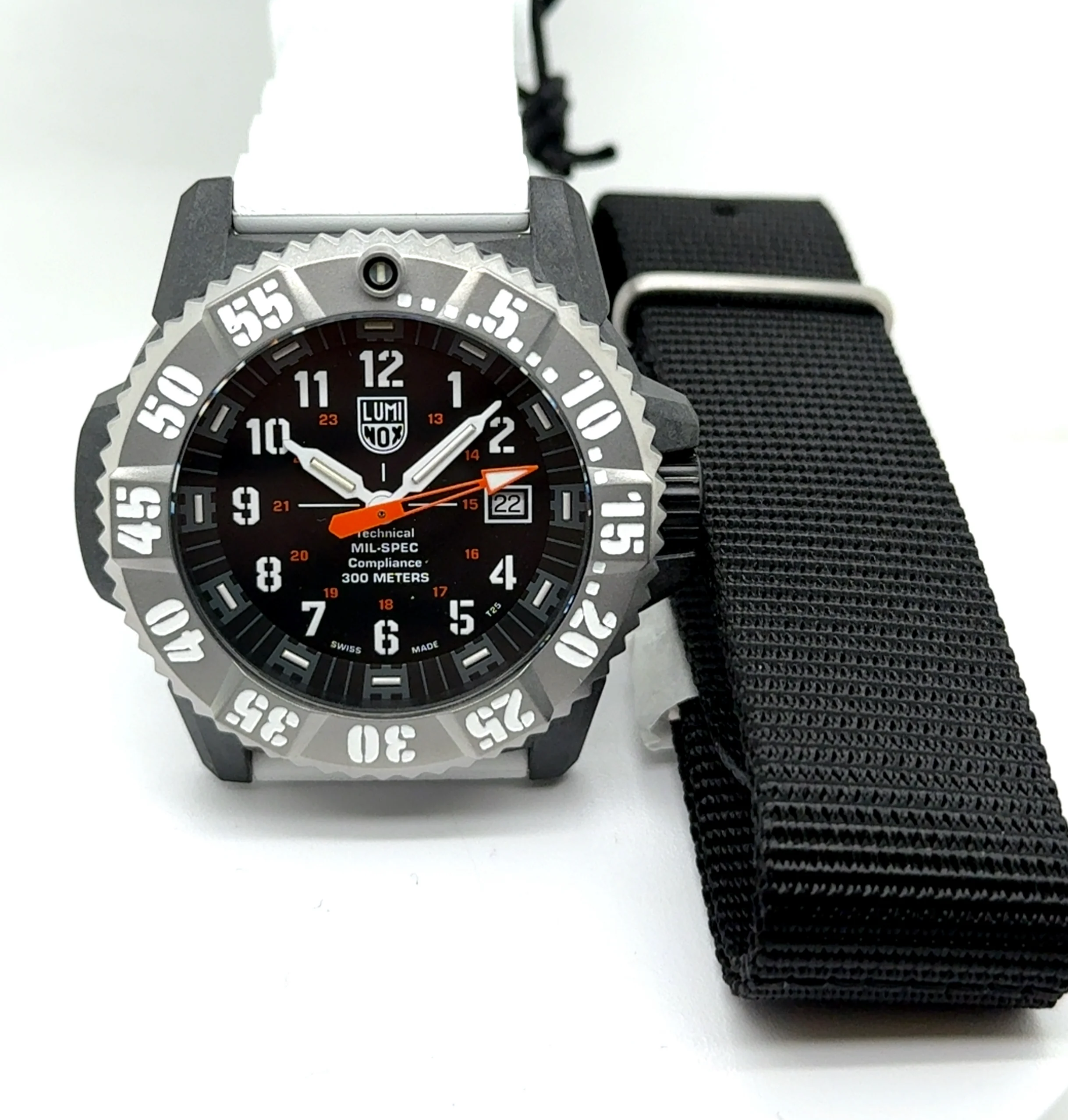 Luminox Mil-Spec Watch Black Carbonox Case Sapphire Crystal White And Dark Grey Dial Box Set With Extra Nato Nylon Strap And Watch Tool