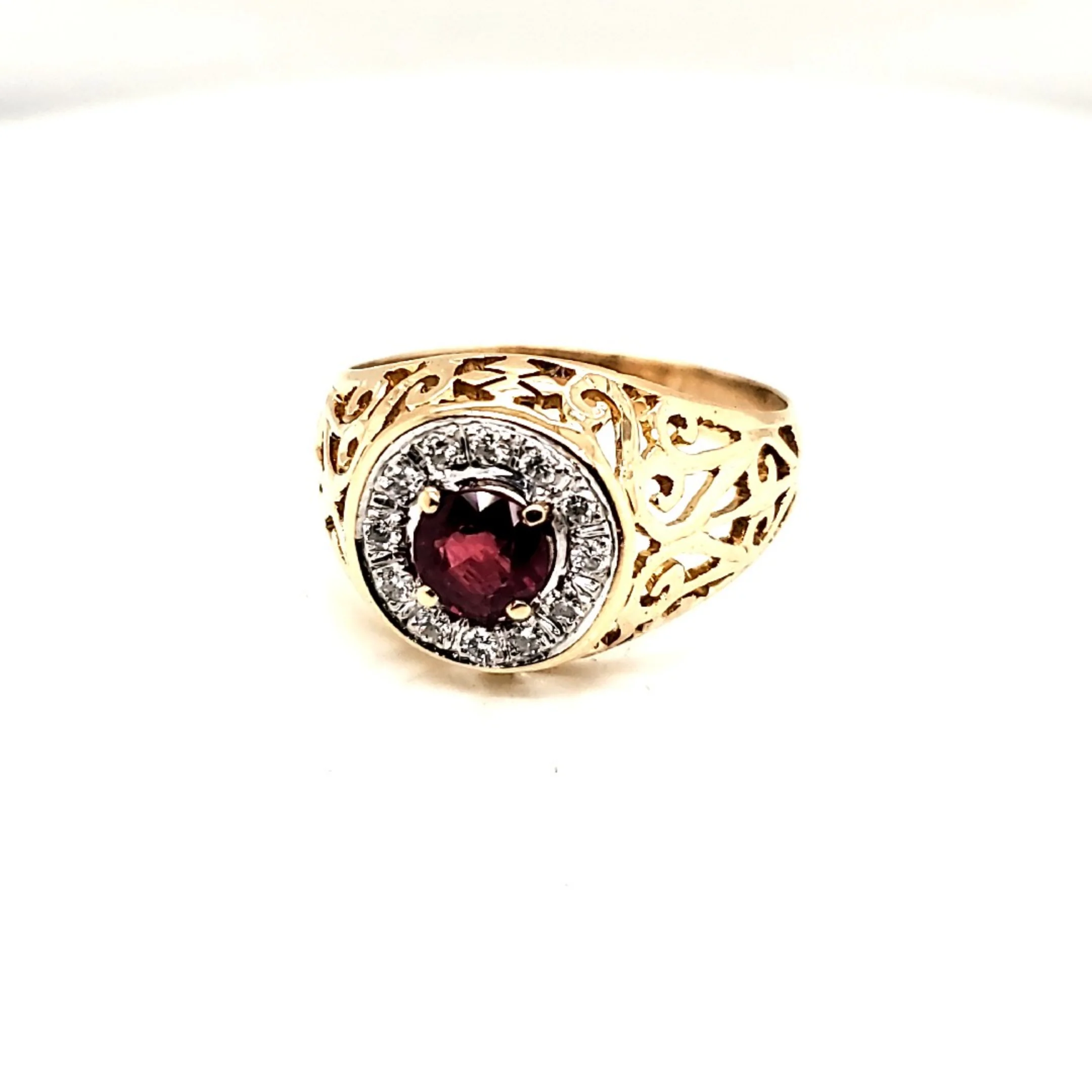 Mens 14kt Yellow Gold Ruby and Diamond Ring