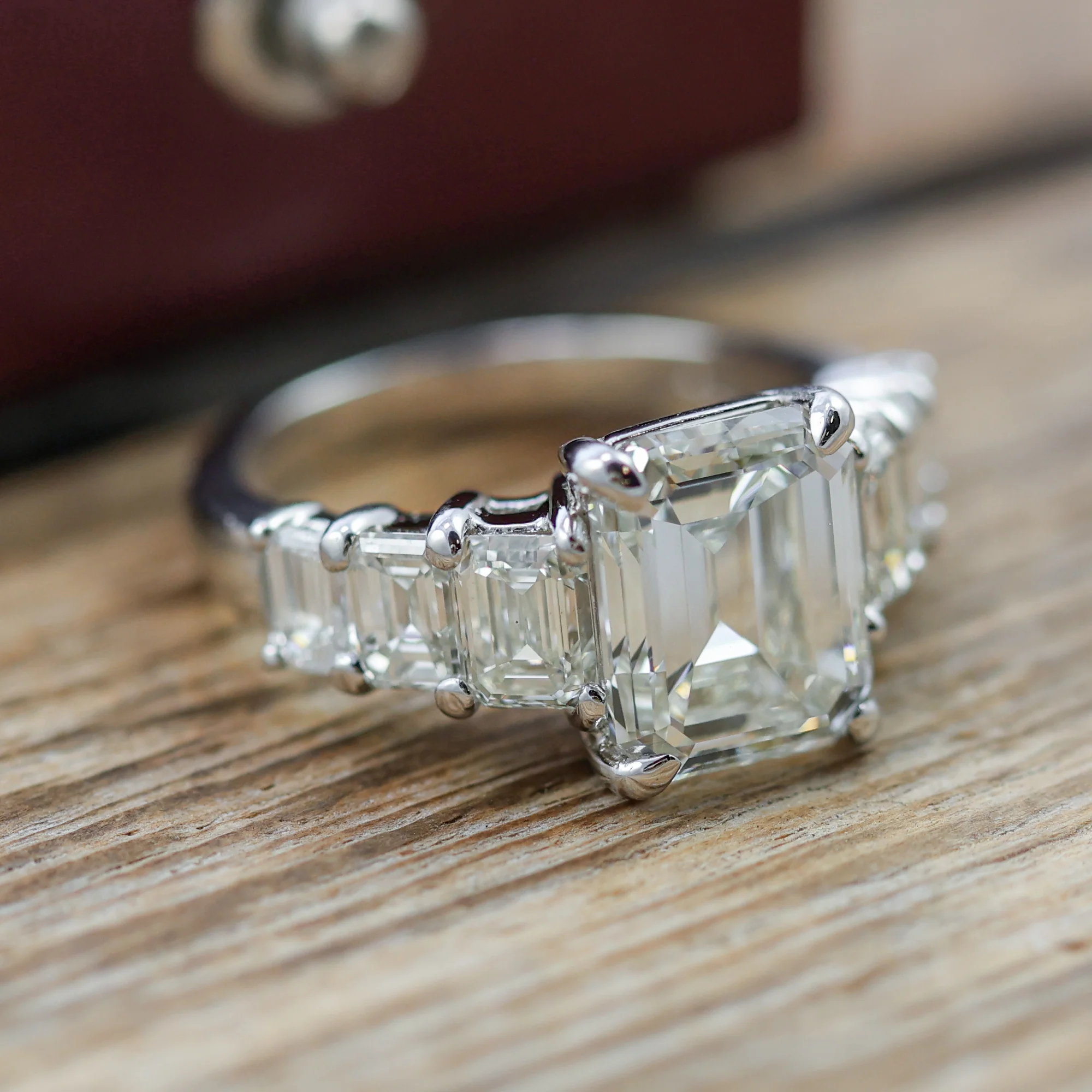 Platinum 4.10 Carat Emerald Cut Diamond Engagement Ring - Image 4