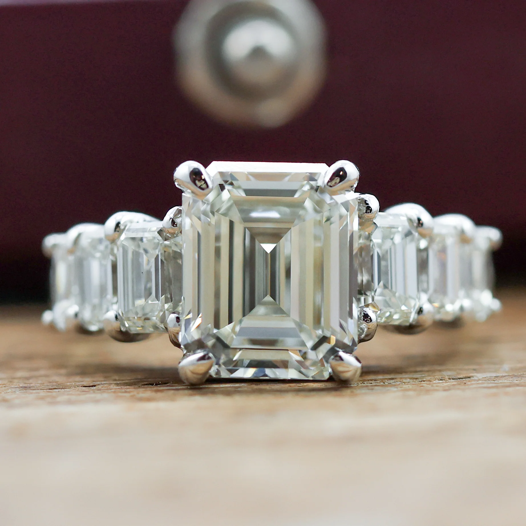 Platinum 4.10 Carat Emerald Cut Diamond Engagement Ring - Image 5