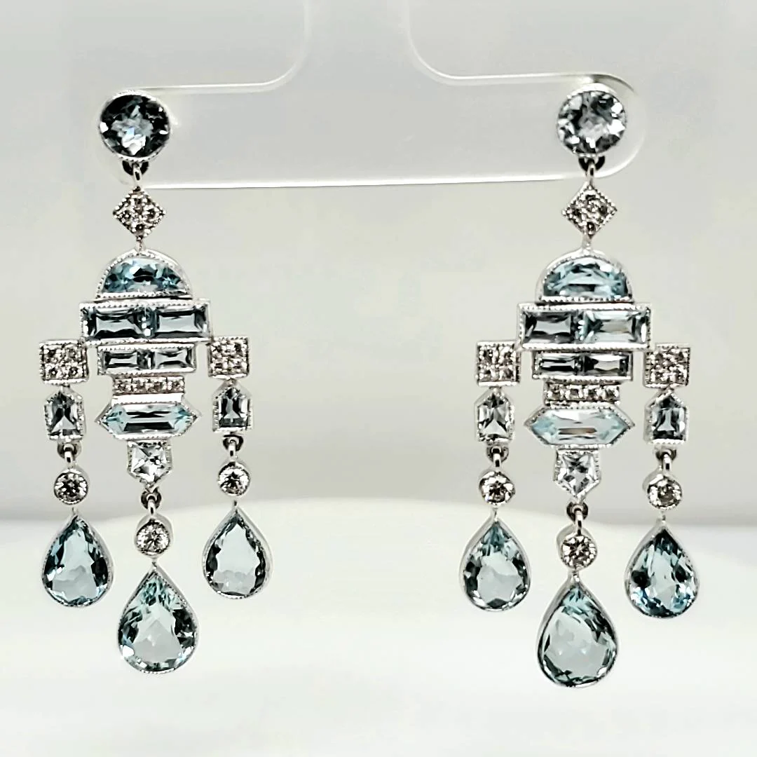 Platinum Aquamarine and Diamond Earrings