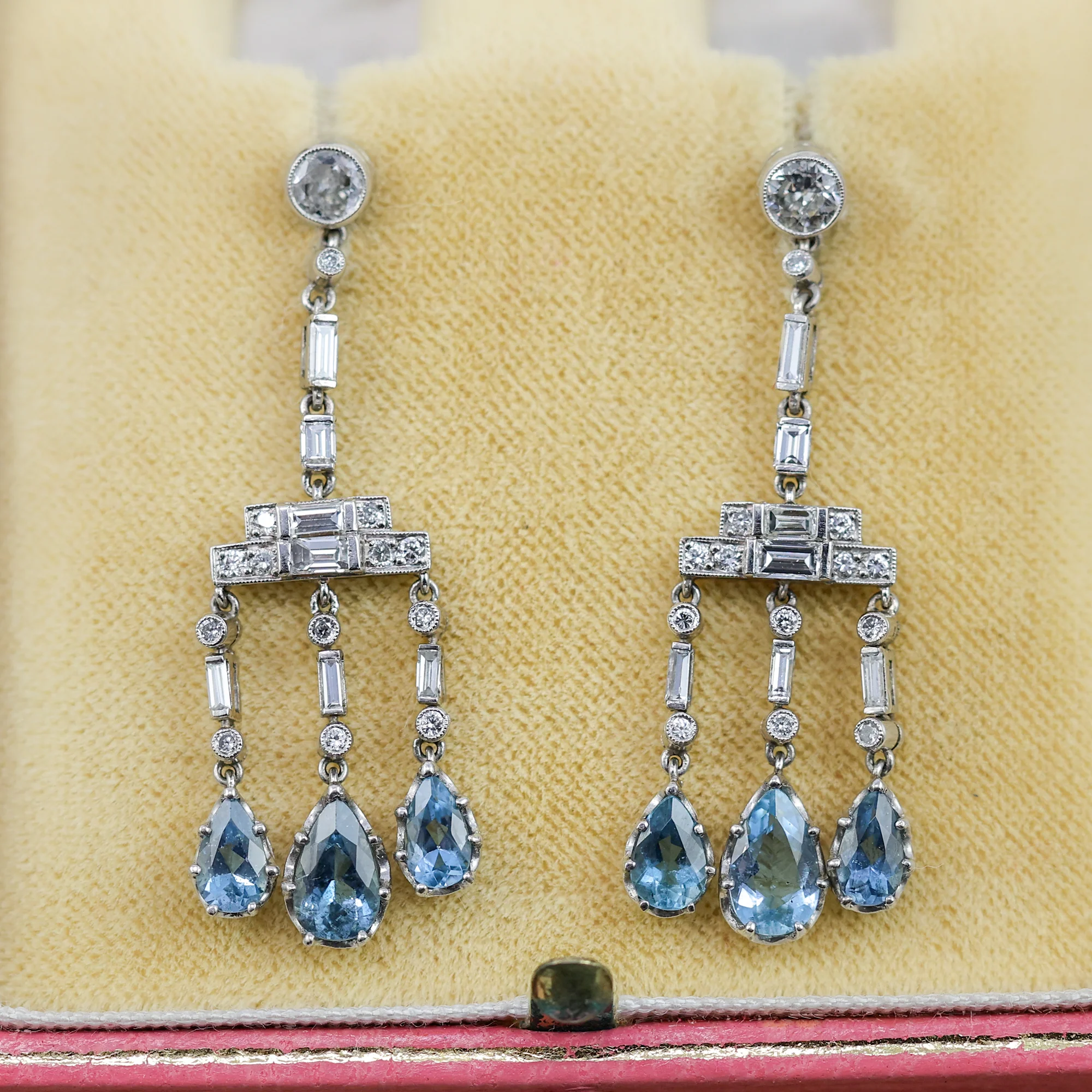 Platinum Art Deco Aquamarine and Diamond Earrings