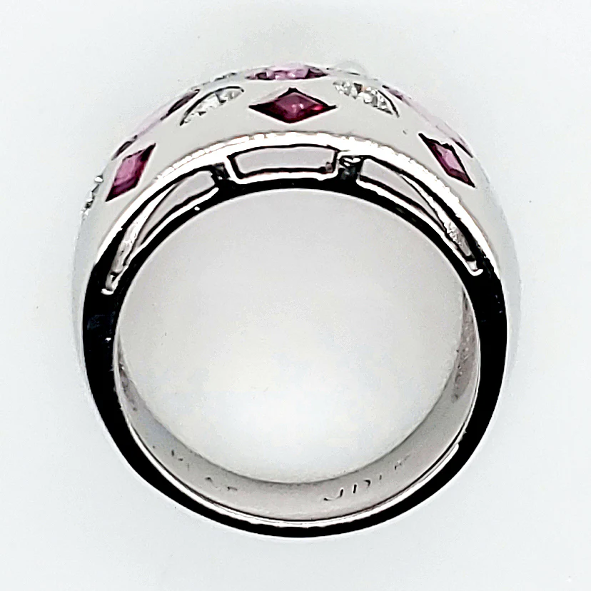 Platinum Wide Diamond Pink Sapphire and Ruby Ring - Image 2