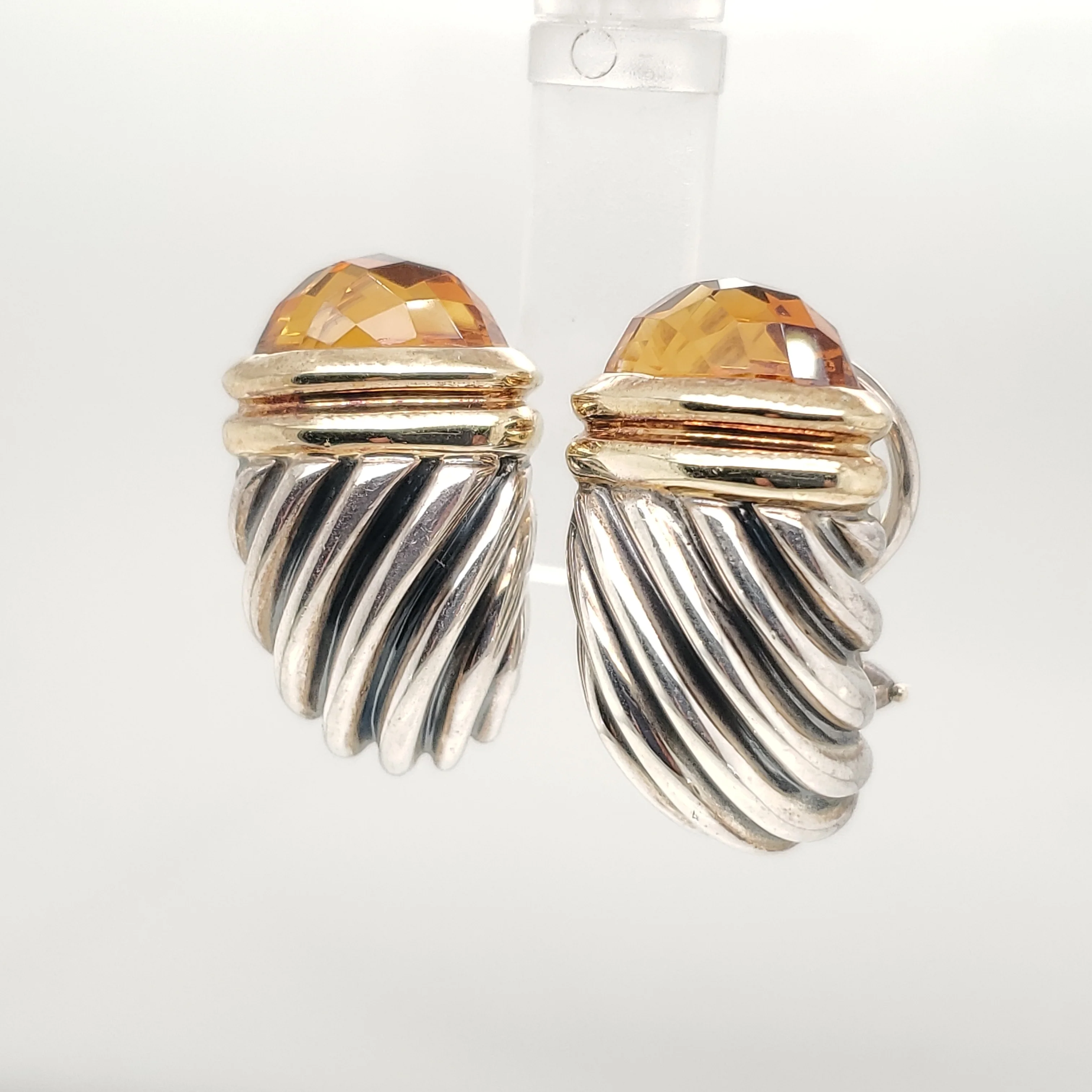 Pre - Owned David Yurman Sterling Silver and 14kt Yellow Gold Citrine Earrings