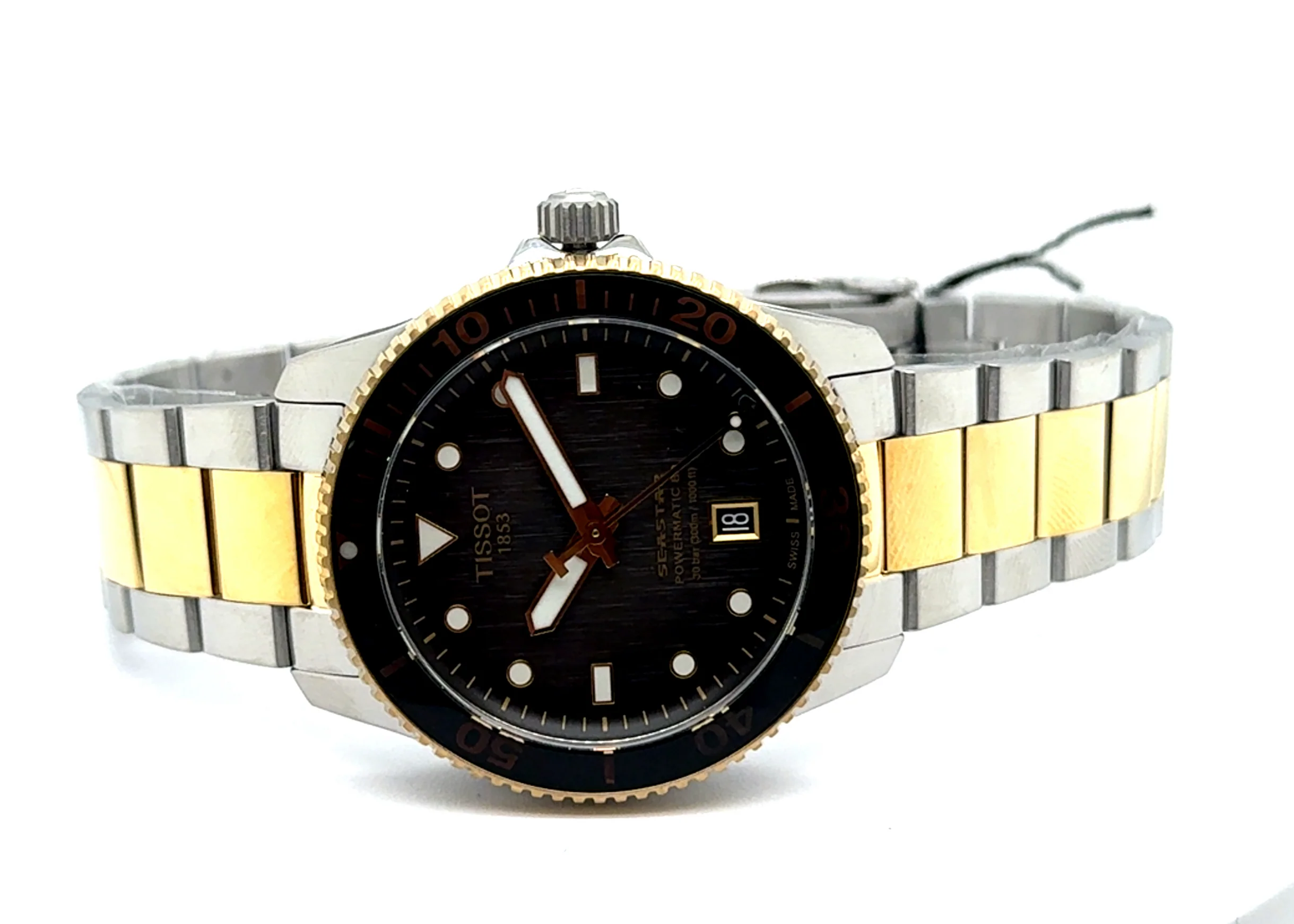 Tissot Seastar Auto Watch Pw80 Stainless Steel And Yellow Gold PVD Case And Bracelet With Black Dial