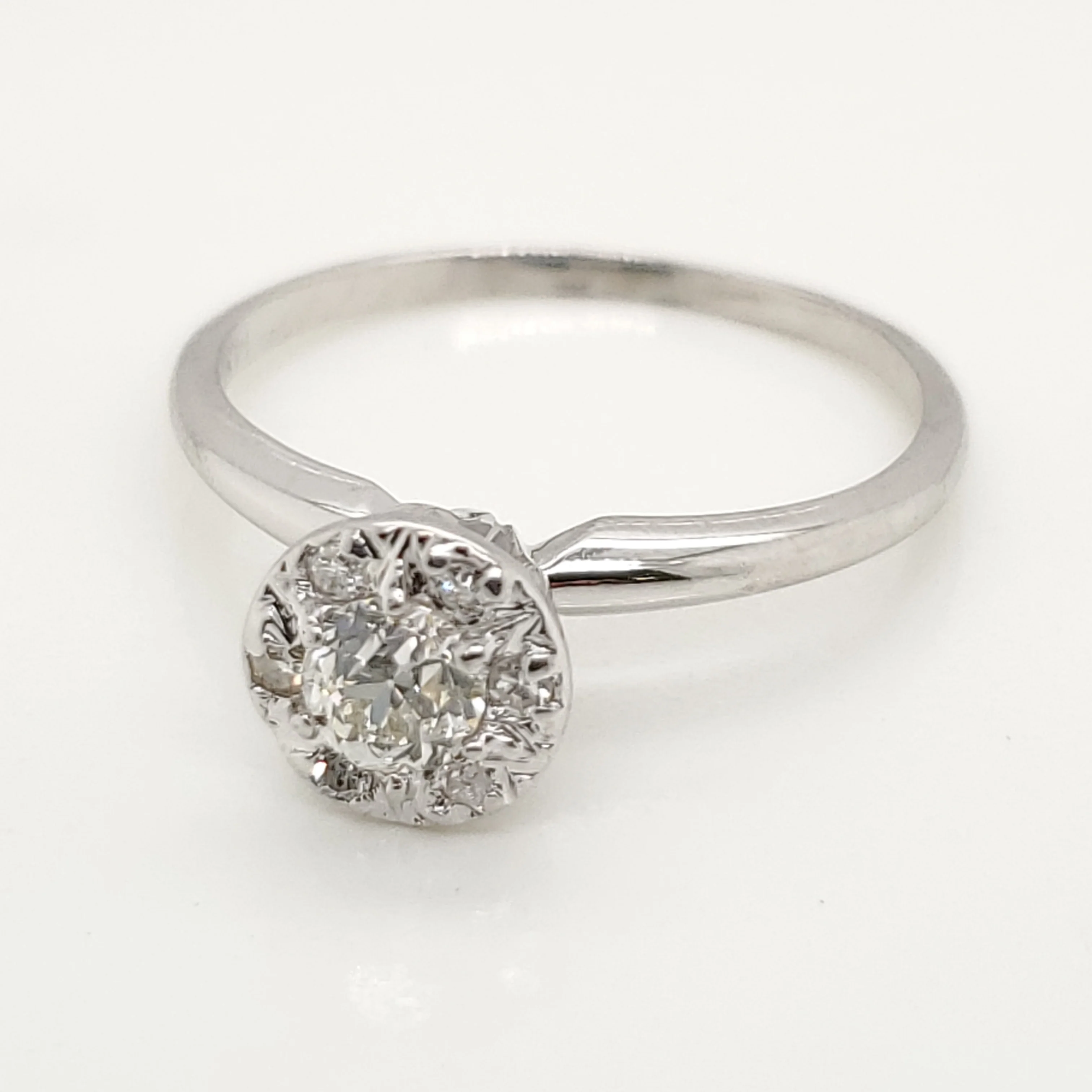 Vintage 14kt white Gold .30 Carat European Cut diamond ring