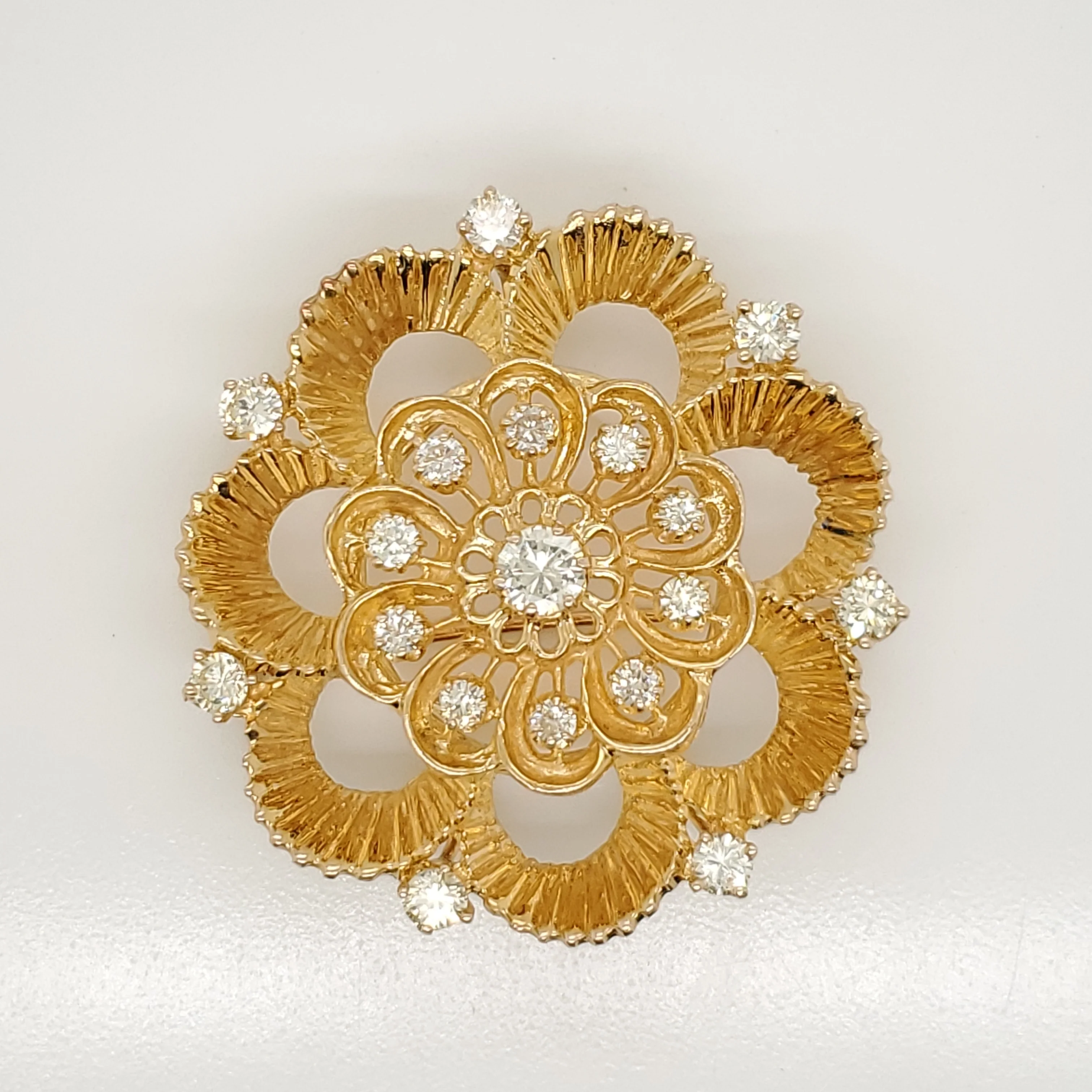 Vintage 14kt Yellow Gold and Diamond Brooch Pendant