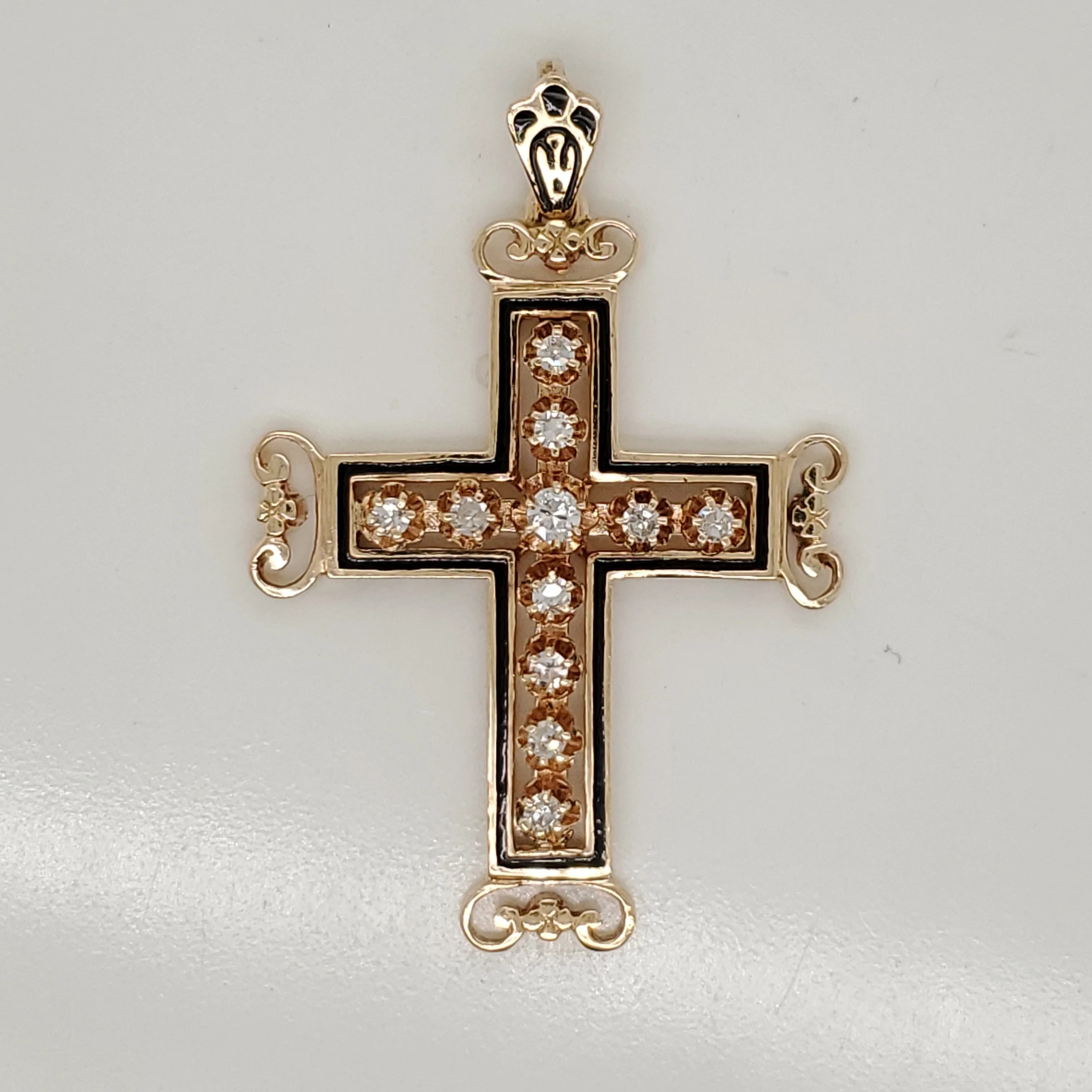 Vintage 14kt Yellow Gold and Diamond Cross Pendant