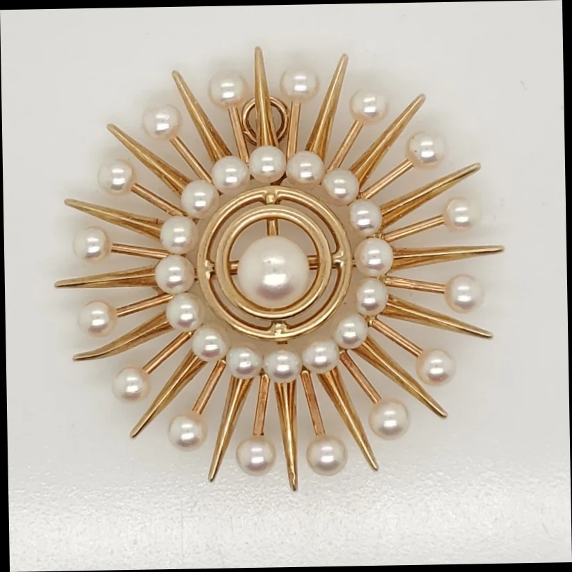 Vintage 14kt Yellow Gold Pearl Spray Brooch/Pendant