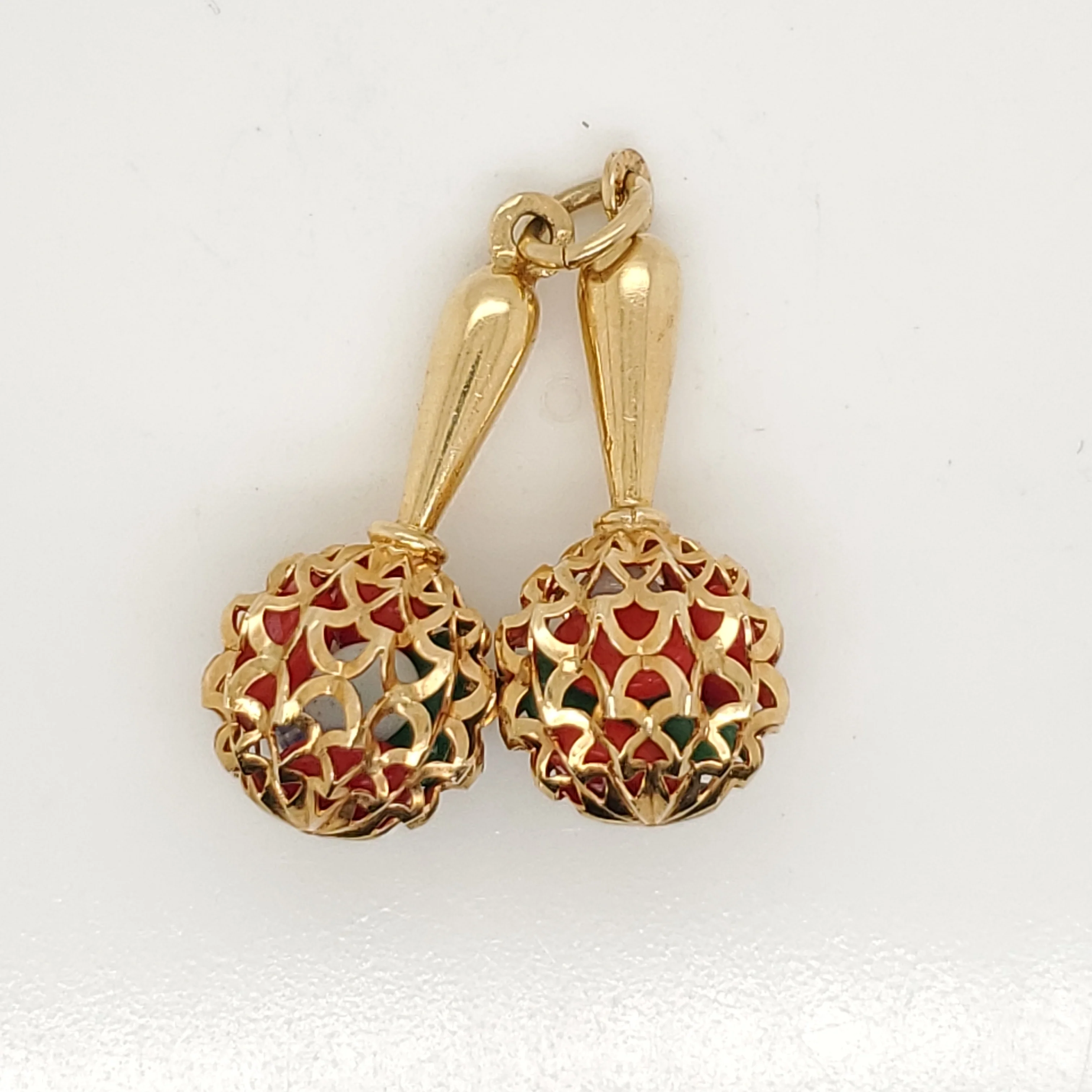 Vintage 18kt Yellow Gold and Gemstone Maraca Carm Pendant