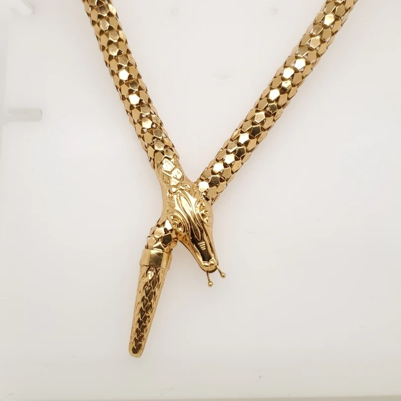 Vintage 18kt Yellow Gold Snake Head Necklace