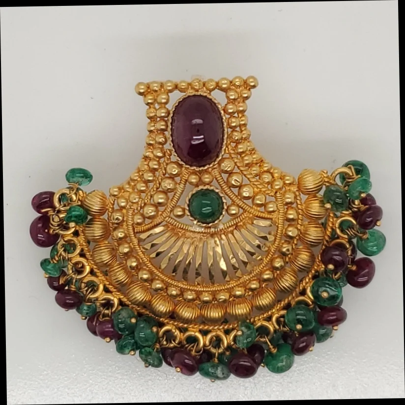 Vintage 22kt Yellow Gold Emerald and Ruby Pendant