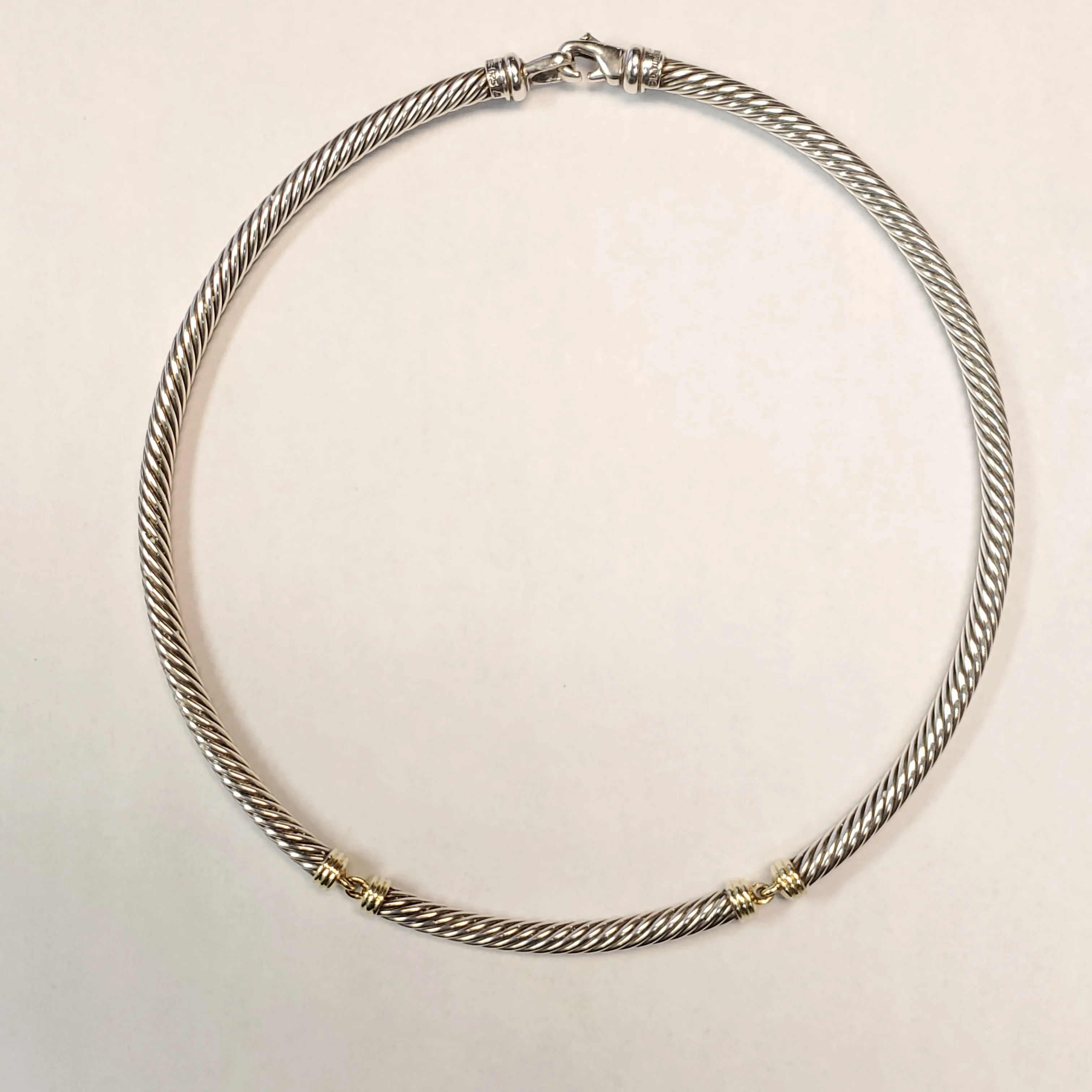 Vintage David Yurman 5mm Cable Sterling Silver Collar With Yellow Gold Center