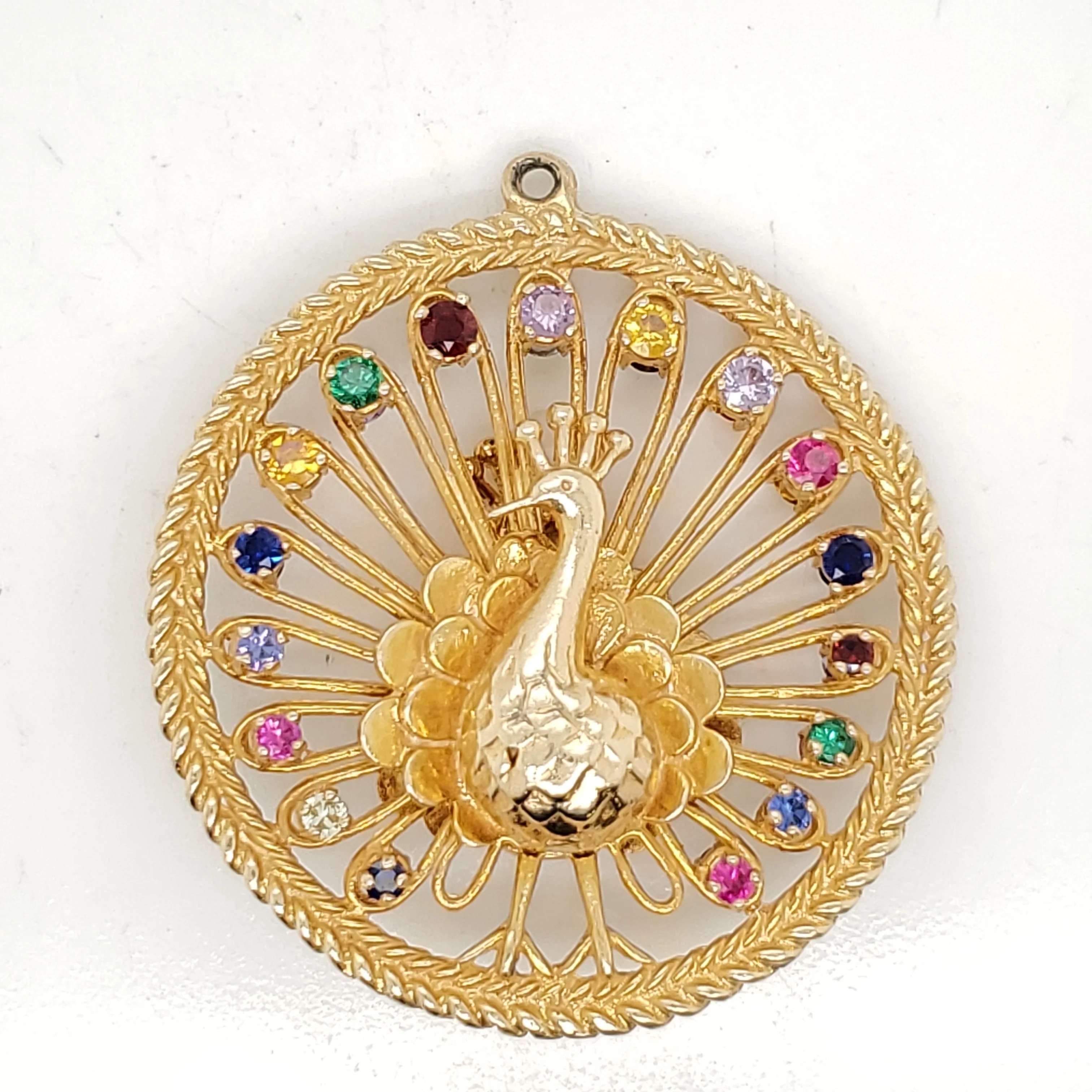 Vintage Double Sided Peacock Gem Stone Pendant/Charm