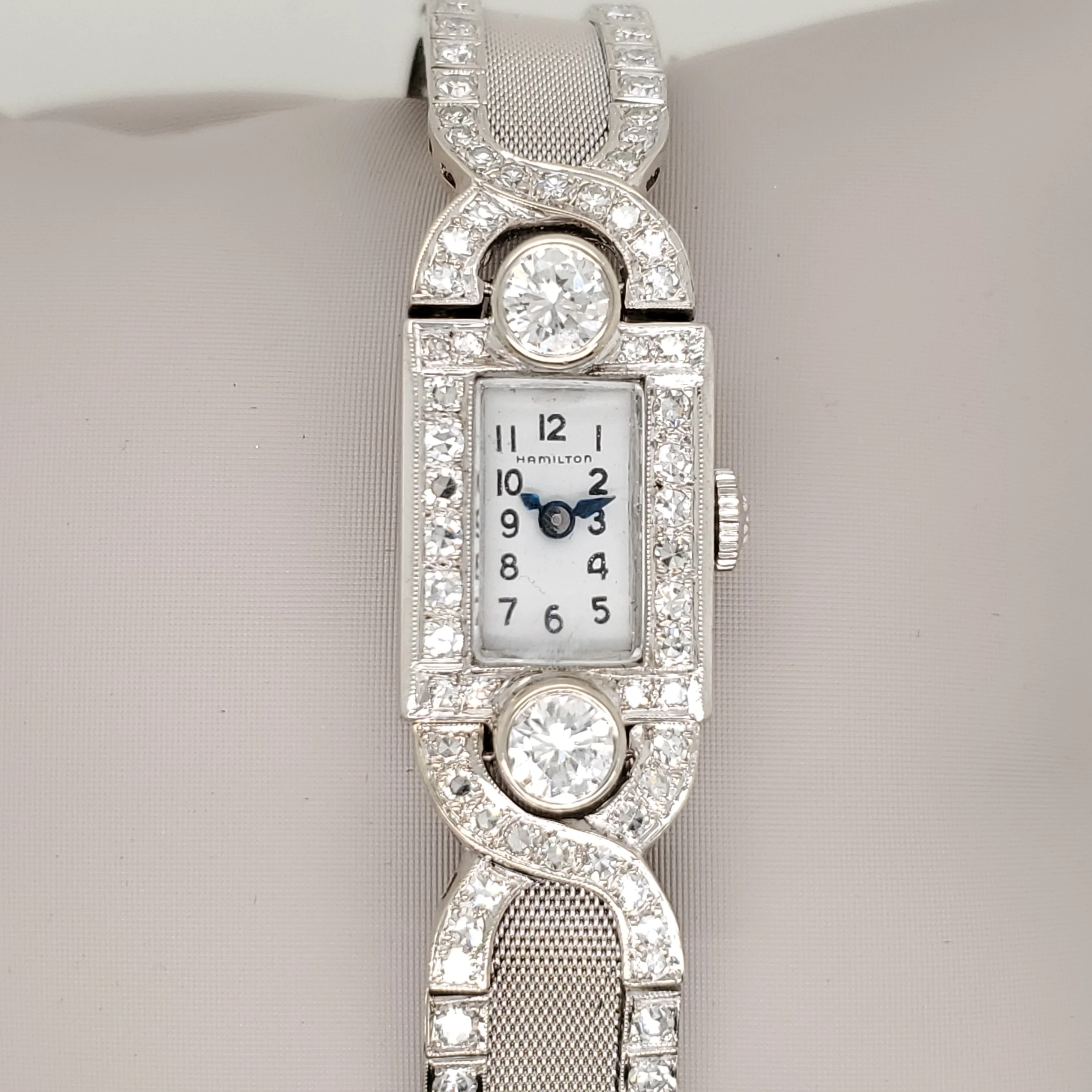 Vintage Hamilton Platinum and 14kt White Gold Diamond Ladys Wrist Watch - Image 2