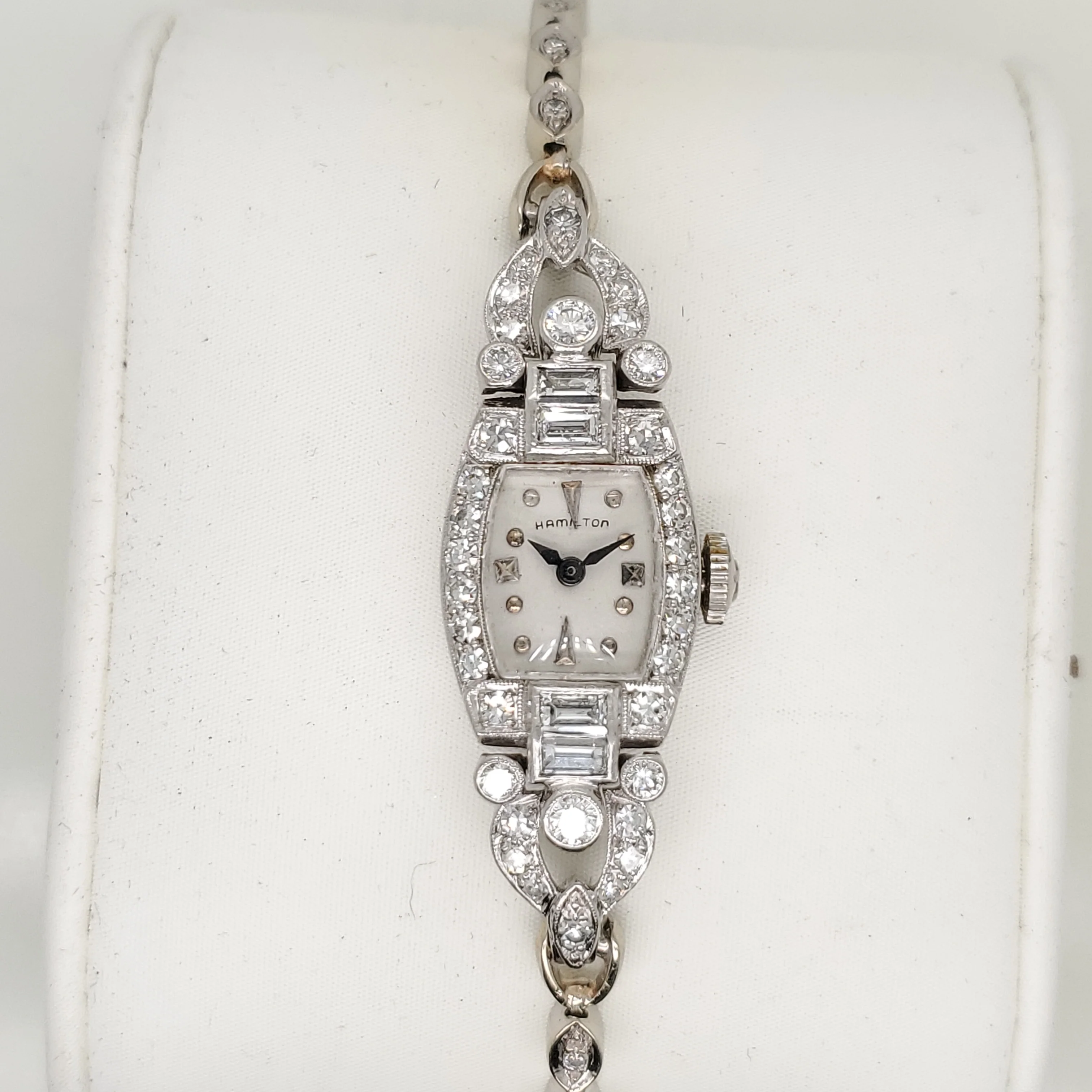 Vintage Hamilton Platinum and 14kt White Gold Diamond Ladys Wrist Watch
