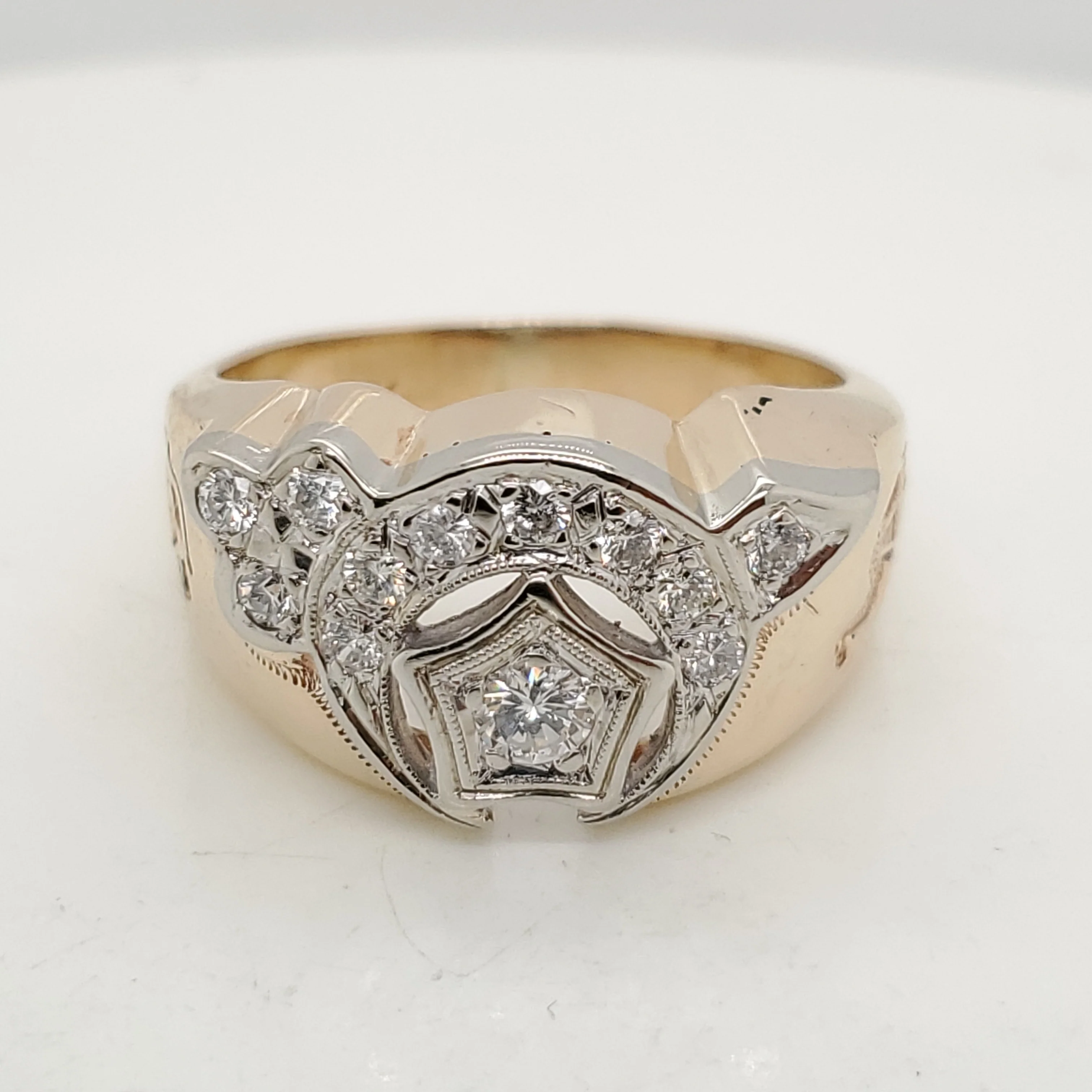 Vintage Mid-Century 10kt Yellow Gold and Diamond Shriners Ring