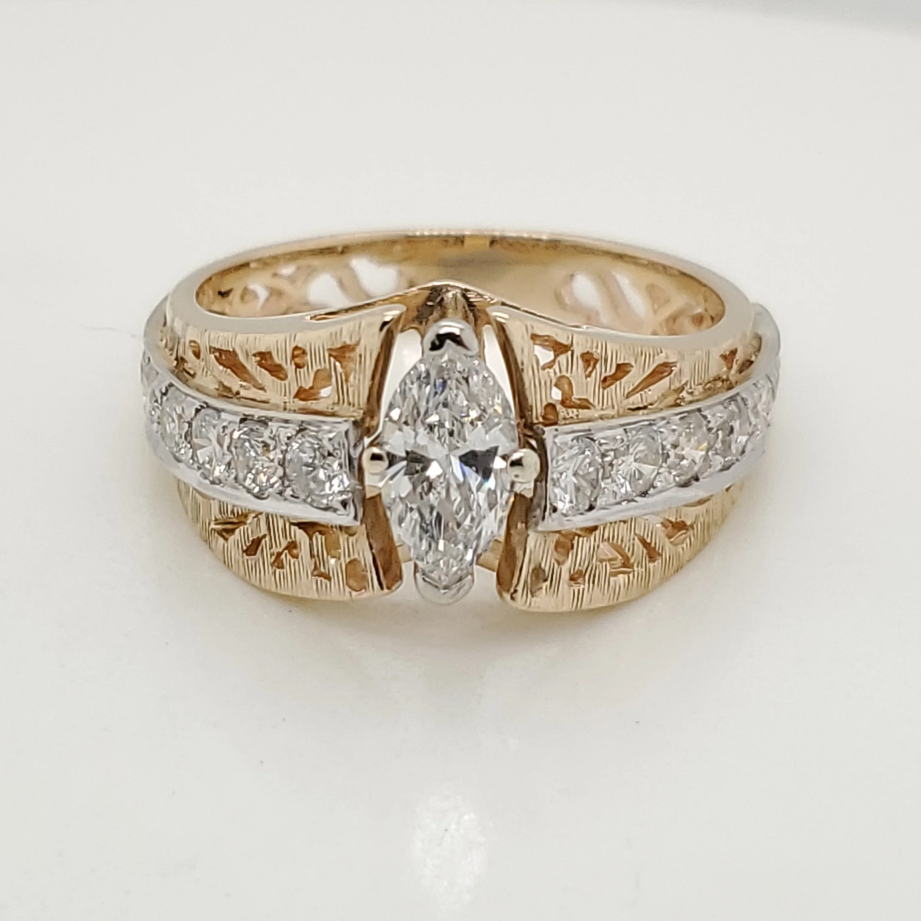 Vintage Offset 14kt Yellow and White Gold  Diamond Ring