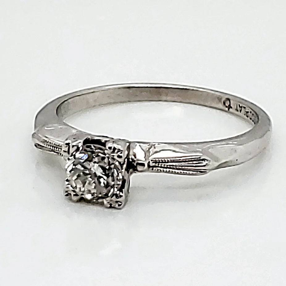 Vintage Platinum .52 Carat European Cut Diamond Solitaire Engagement Ring