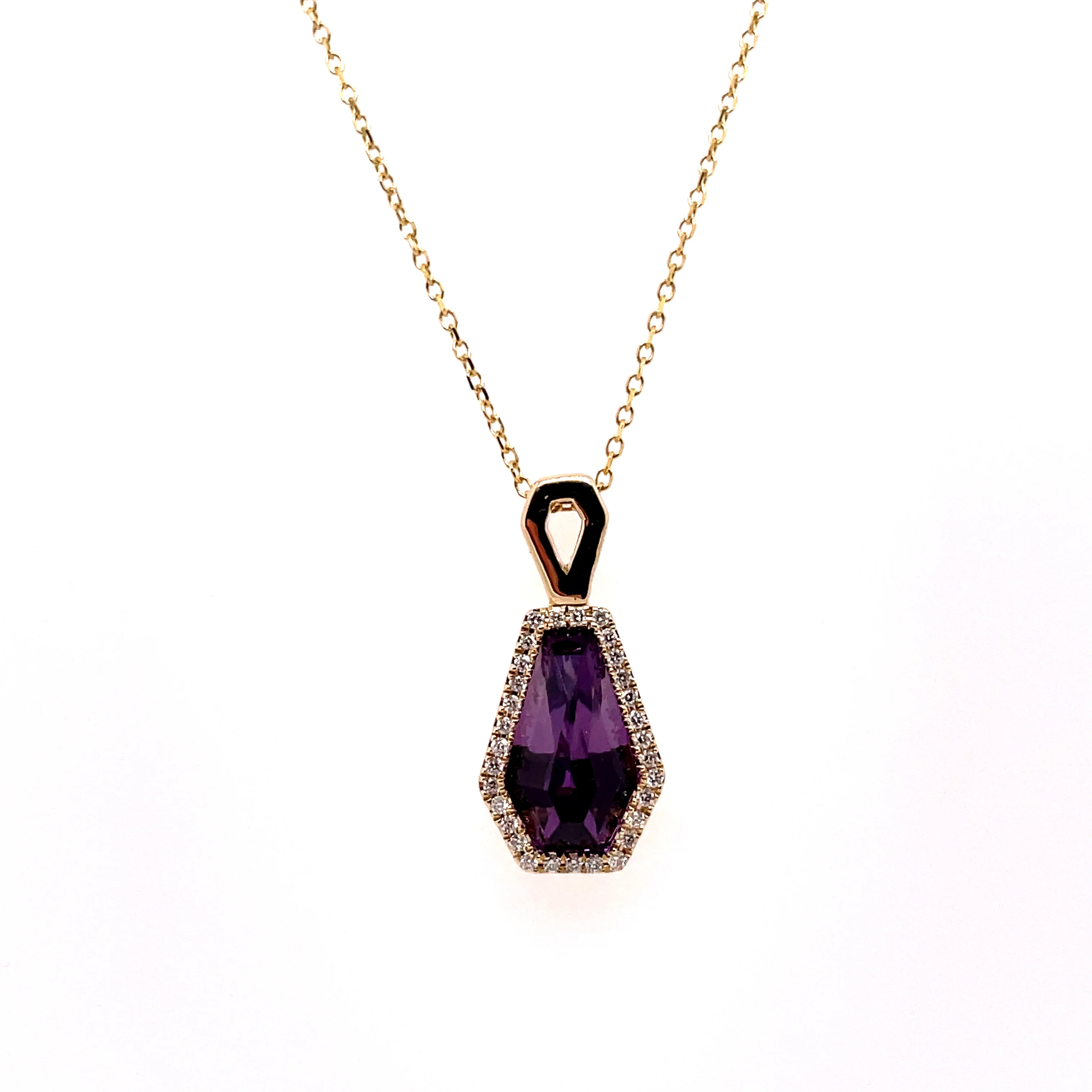 Yellow Gold Amethyst And Diamond Pendant Necklace